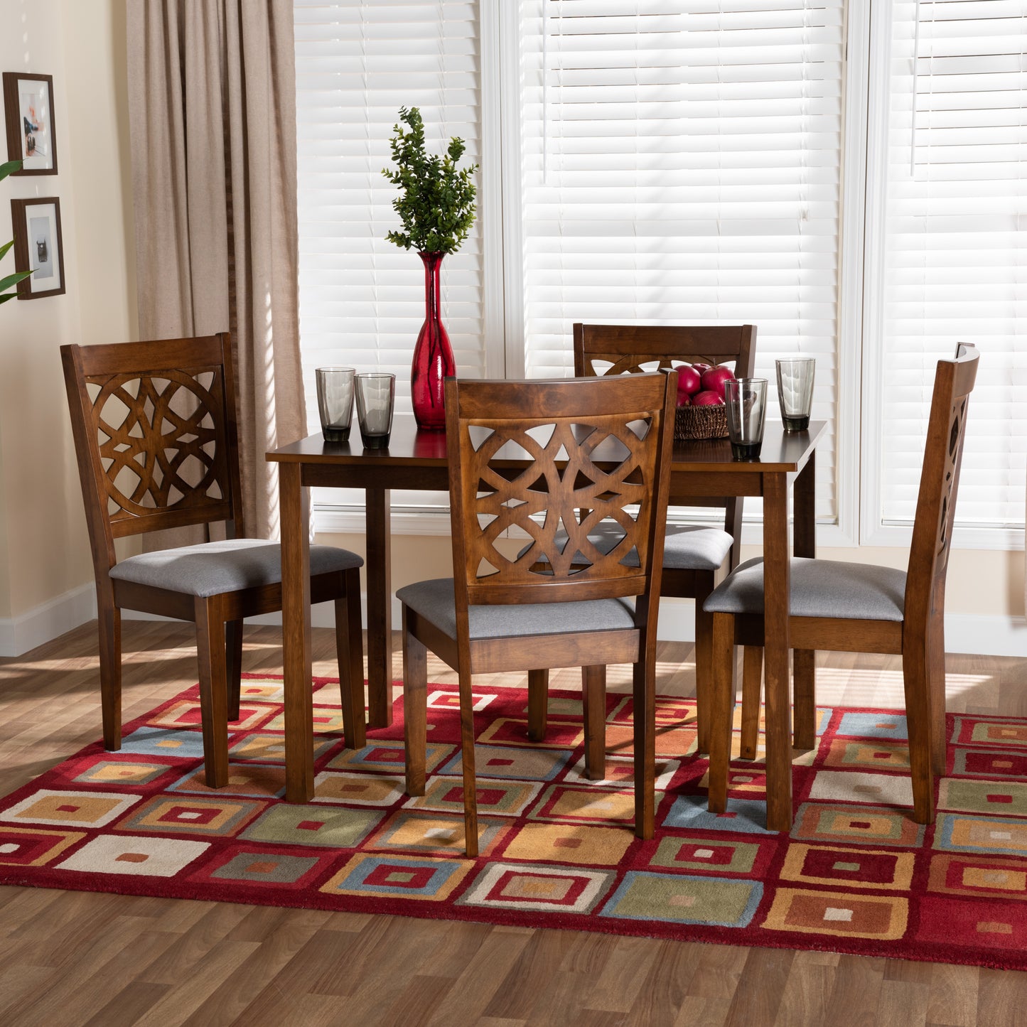 Baxton Studio Abigail Modern Grey Fabric and Walnut Brown Finished Wood 5-Piece Dining Set | Dining Sets | Modishstore