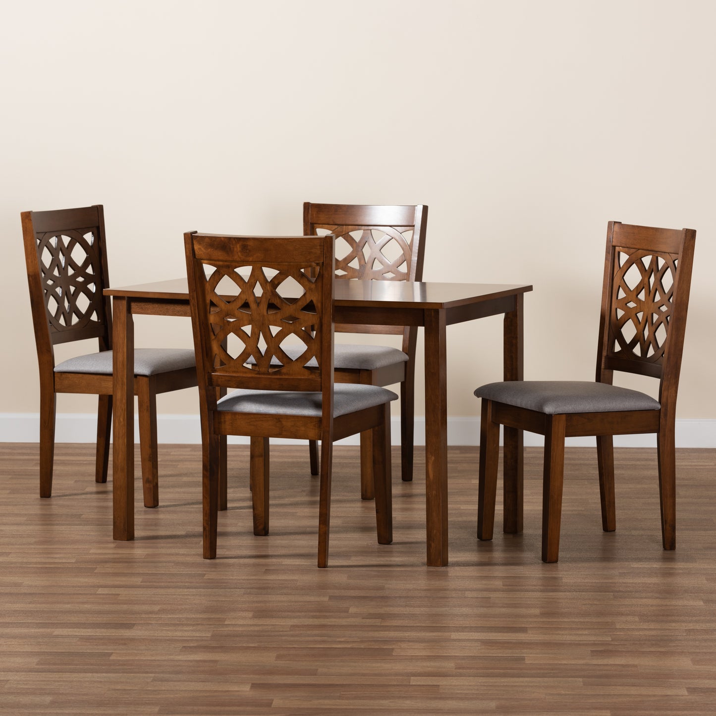 Baxton Studio Abigail Modern Grey Fabric and Walnut Brown Finished Wood 5-Piece Dining Set | Dining Sets | Modishstore - 2