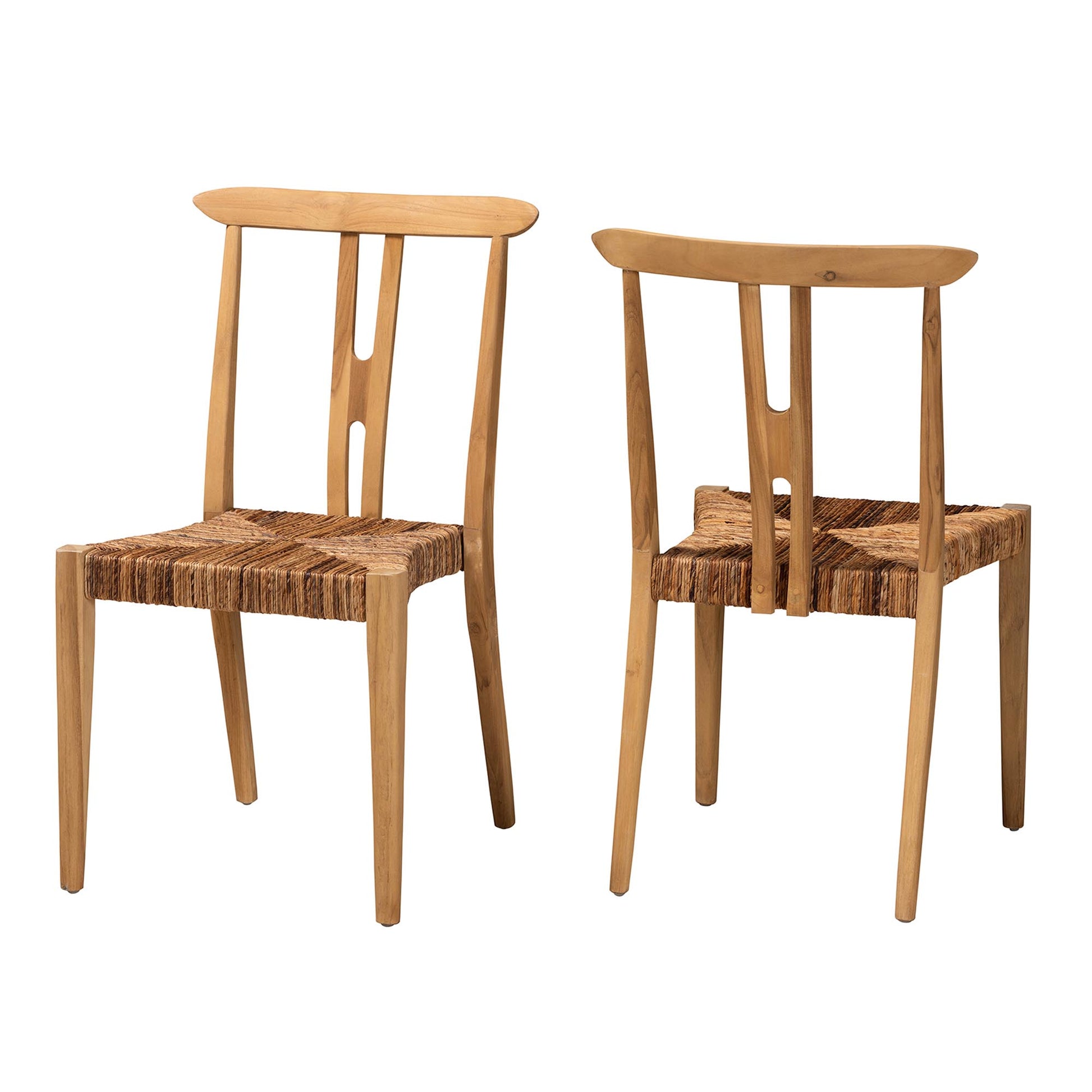 Baxton Studio bali & pari Artha Modern Bohemian Natural Brown Teak Wood and Seagrass 2-Piece Dining Chair Set | Dining Chairs | Modishstore - 4