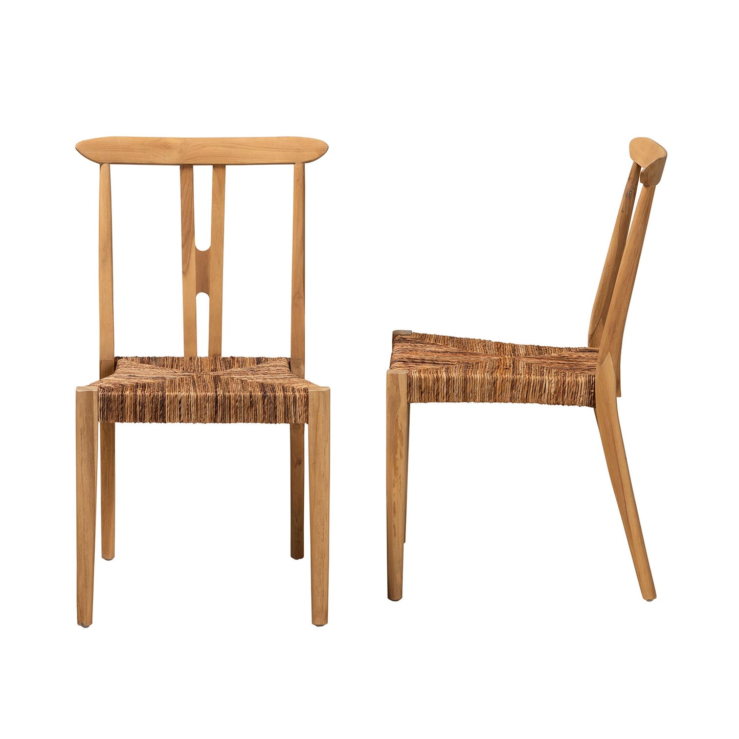 Baxton Studio bali & pari Artha Modern Bohemian Natural Brown Teak Wood and Seagrass 2-Piece Dining Chair Set | Dining Chairs | Modishstore - 6