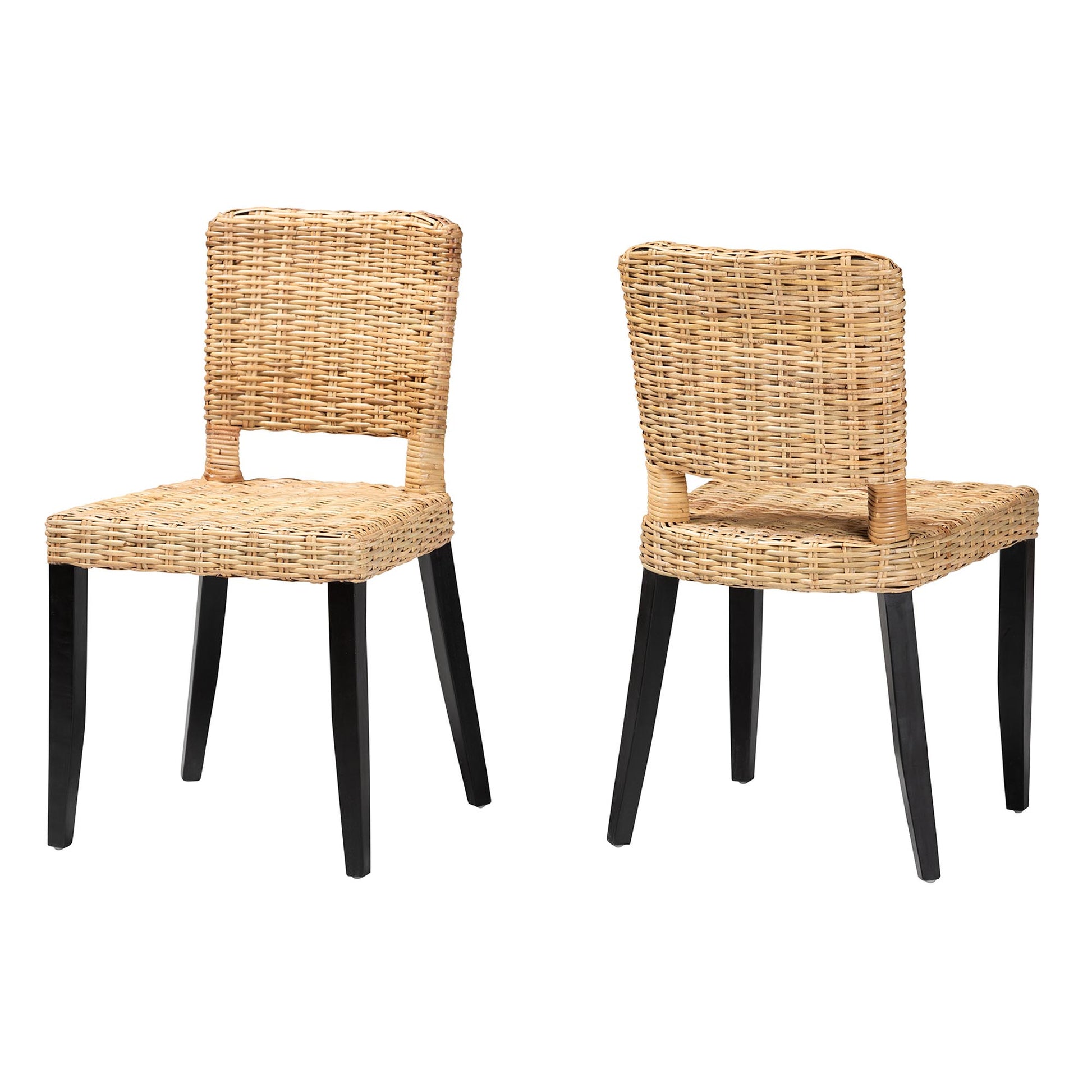 Baxton Studio bali & pari Dermot Modern Bohemian Dark Brown Finished Wood and Natural Rattan 2-Piece Dining Chair Set | Dining Chairs | Modishstore - 4