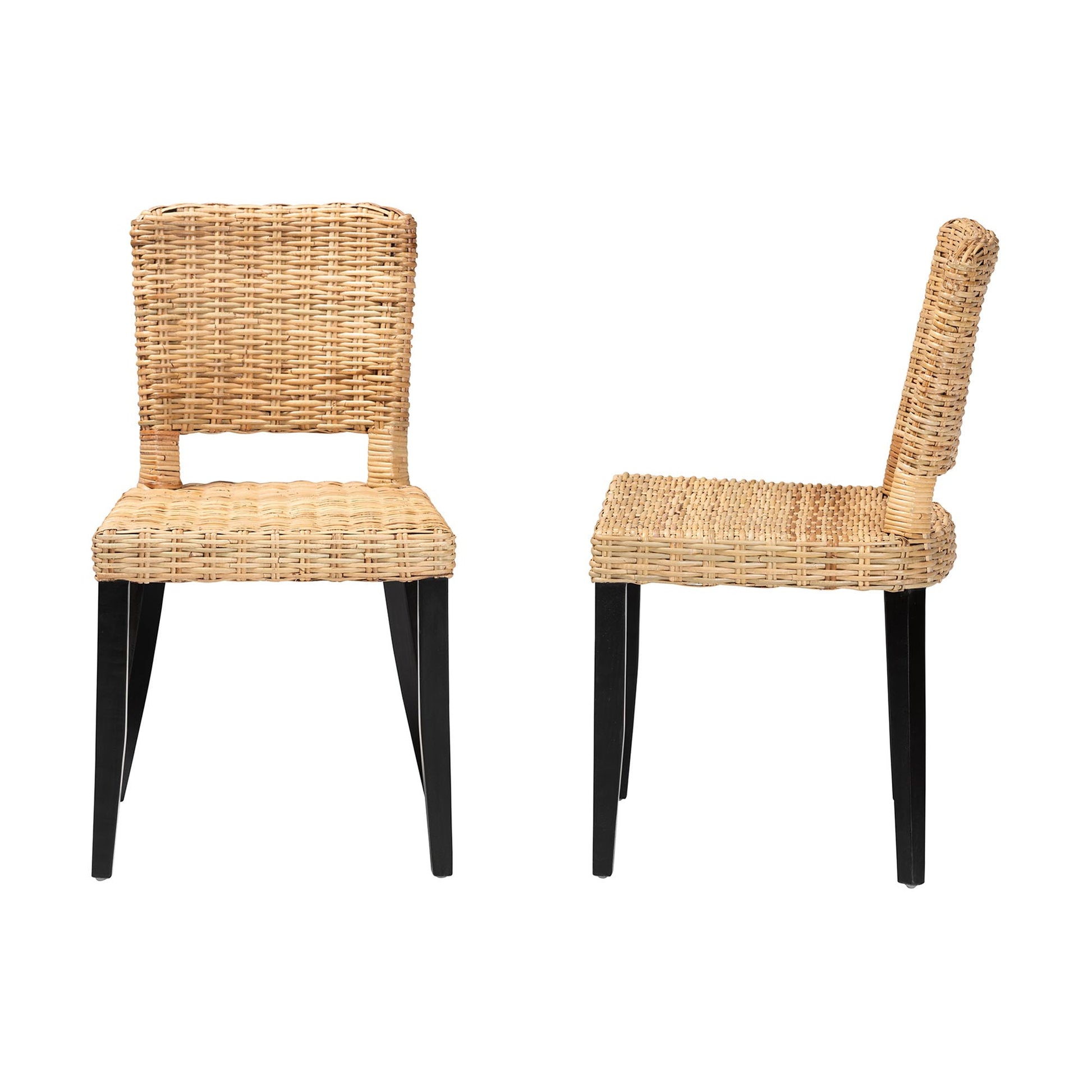 Baxton Studio bali & pari Dermot Modern Bohemian Dark Brown Finished Wood and Natural Rattan 2-Piece Dining Chair Set | Dining Chairs | Modishstore - 6