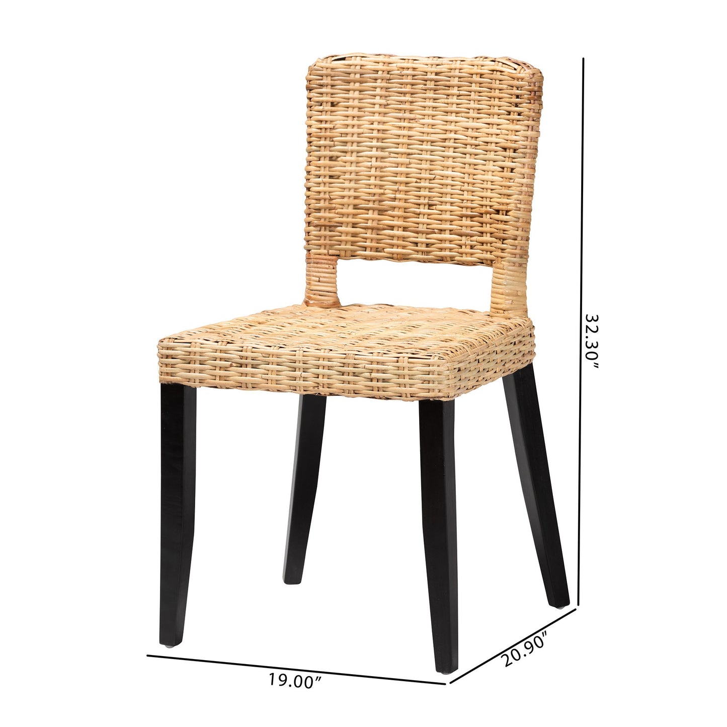 Baxton Studio bali & pari Dermot Modern Bohemian Dark Brown Finished Wood and Natural Rattan 2-Piece Dining Chair Set | Dining Chairs | Modishstore - 3