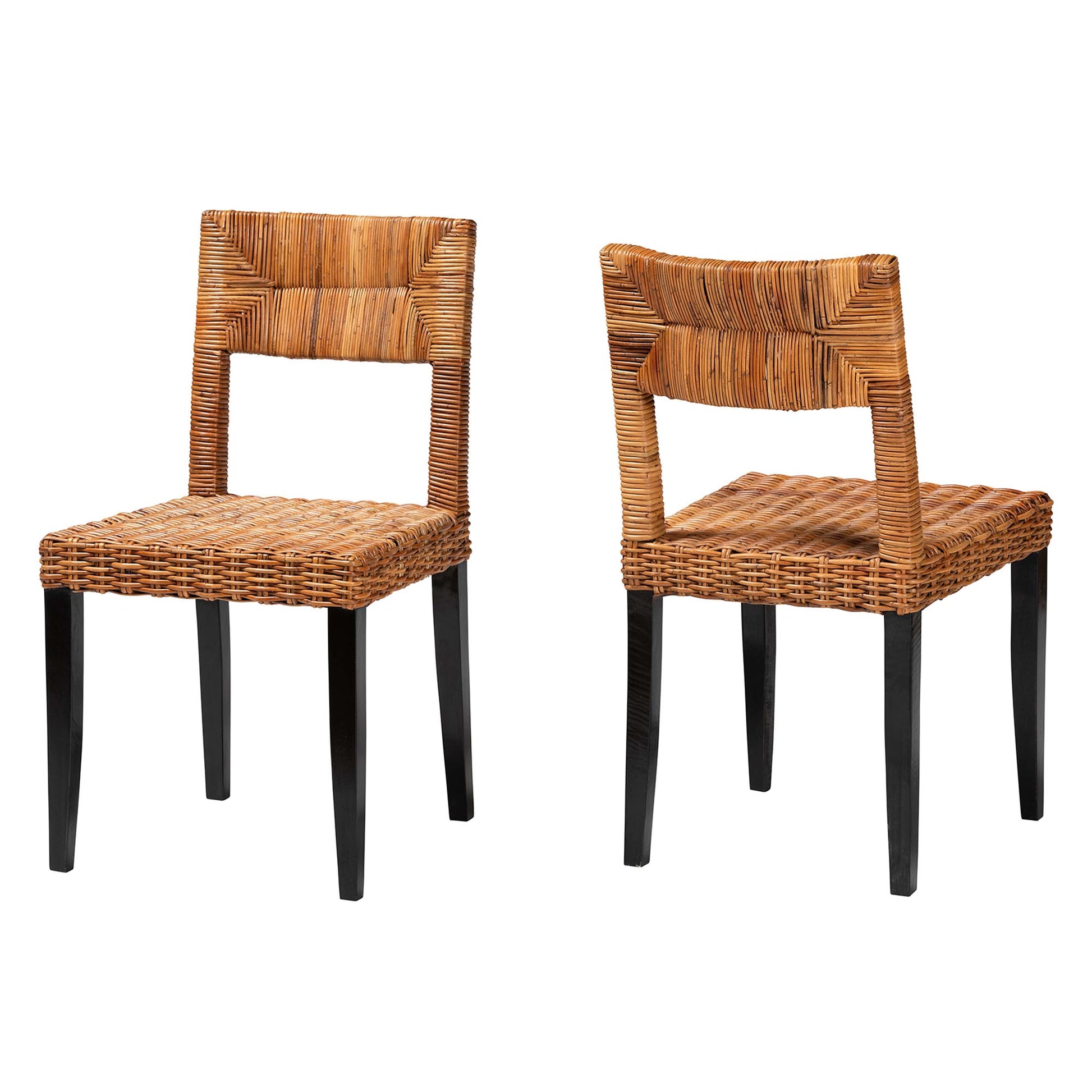 Baxton Studio bali & pari Manrico Modern Bohemian Dark Brown Finished Wood and Natural Rattan 2-Piece Dining Chair Set | Dining Chairs | Modishstore - 2