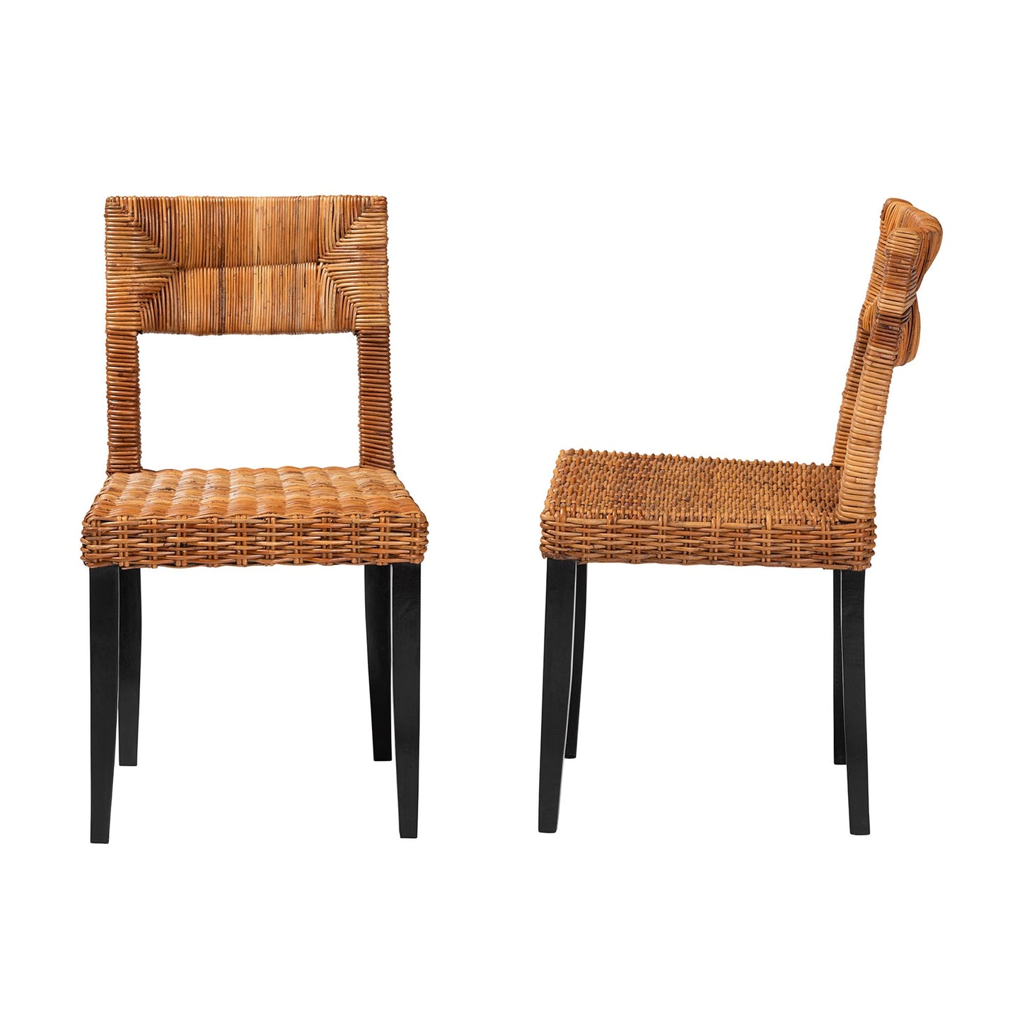 Baxton Studio bali & pari Manrico Modern Bohemian Dark Brown Finished Wood and Natural Rattan 2-Piece Dining Chair Set | Dining Chairs | Modishstore - 4