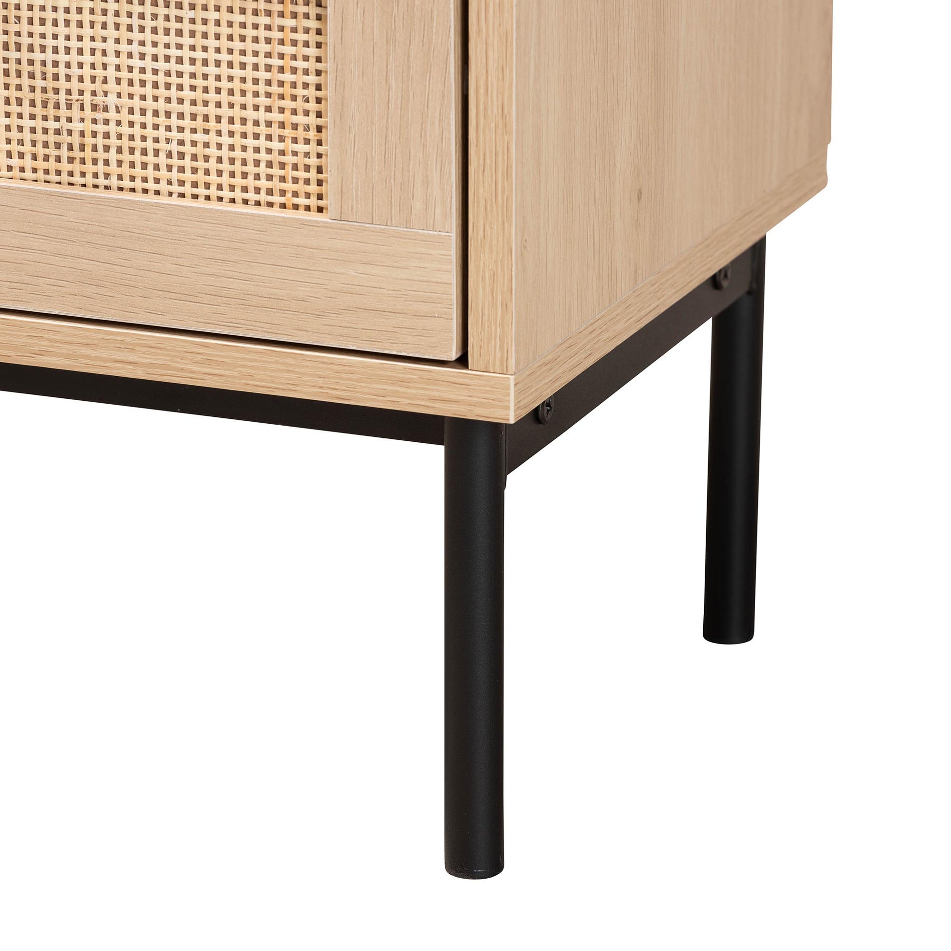 Baxton Studio Sherwin Mid-Century Modern Light Brown and Black 2-Drawer End Table with Woven Rattan Accent | End Tables | Modishstore - 7