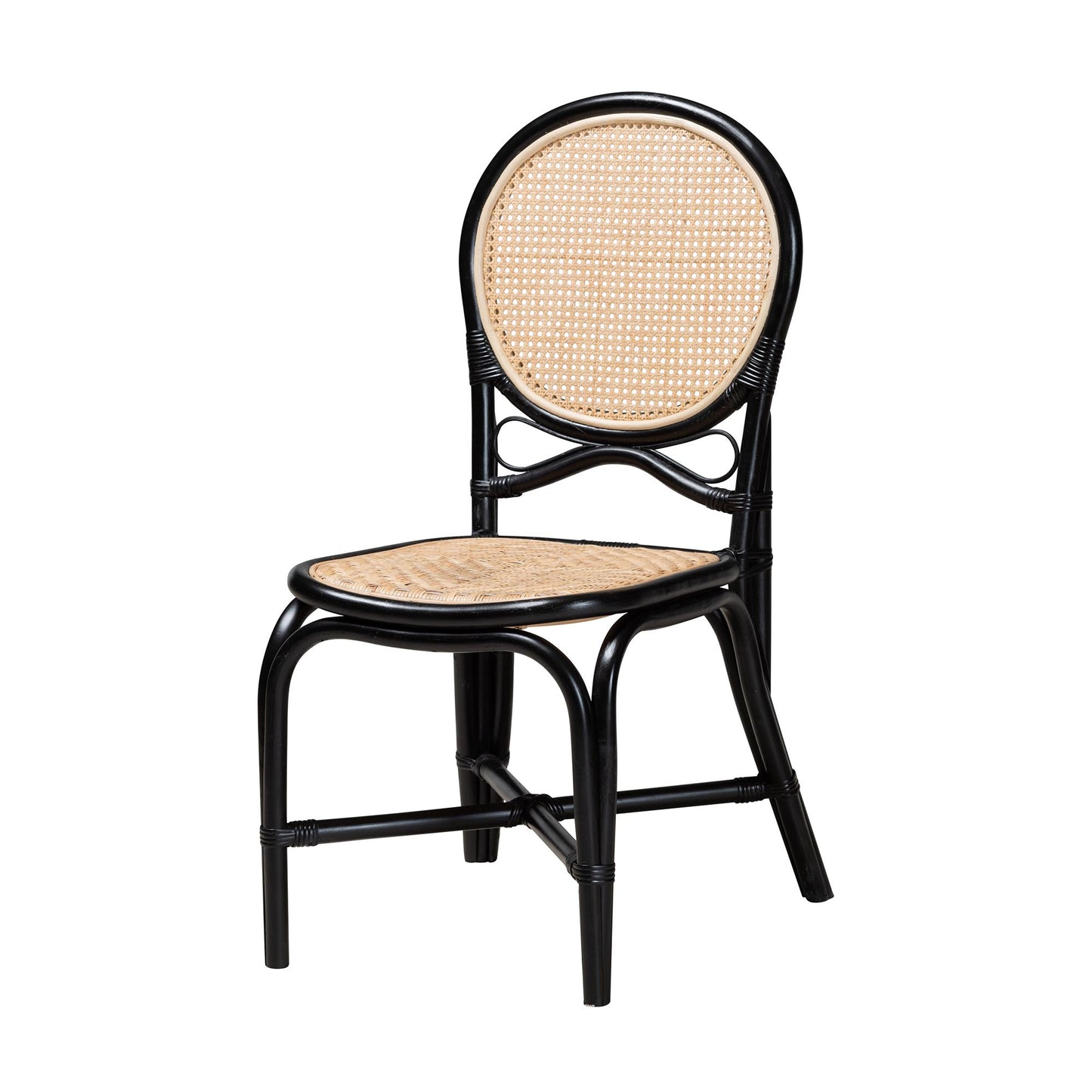 Baxton Studio bali & pari Ayana Mid-Century Modern Two-Tone Black and Natural Brown Rattan Dining Chair | Dining Chairs | Modishstore - 2