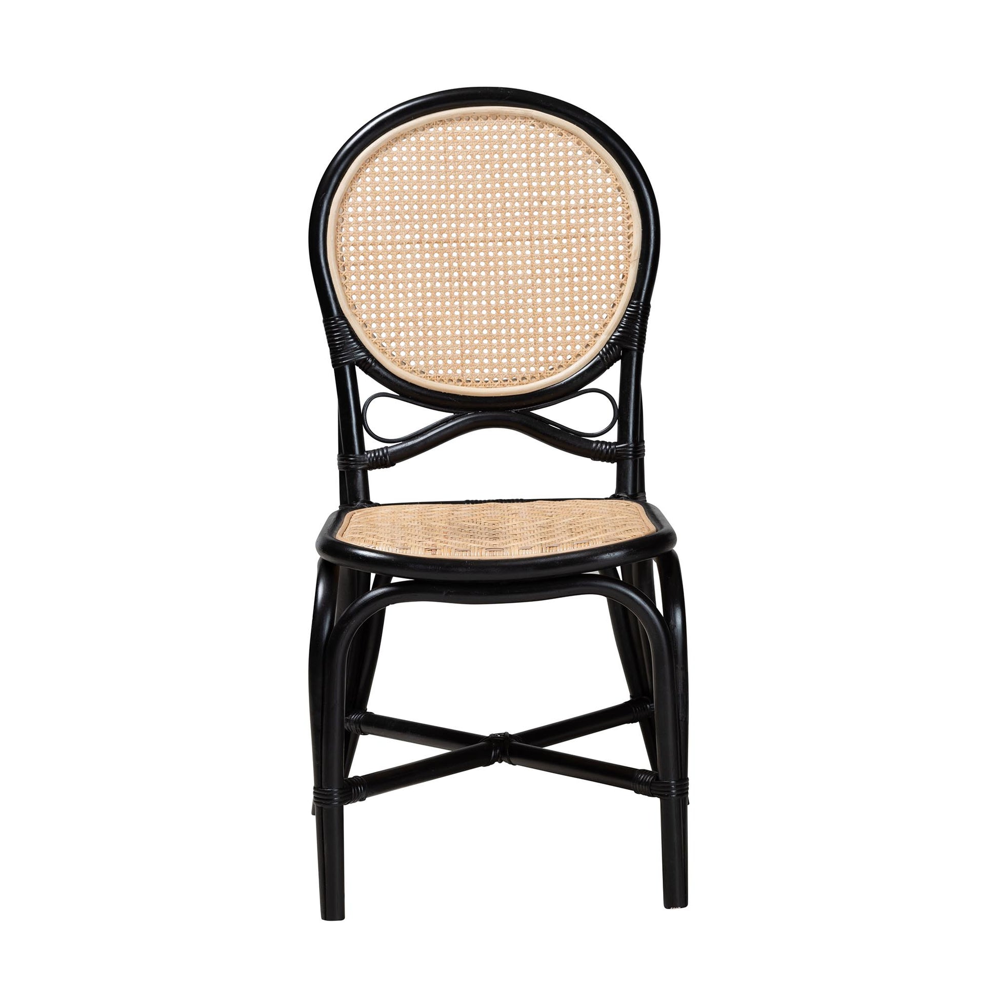 Baxton Studio bali & pari Ayana Mid-Century Modern Two-Tone Black and Natural Brown Rattan Dining Chair | Dining Chairs | Modishstore - 3