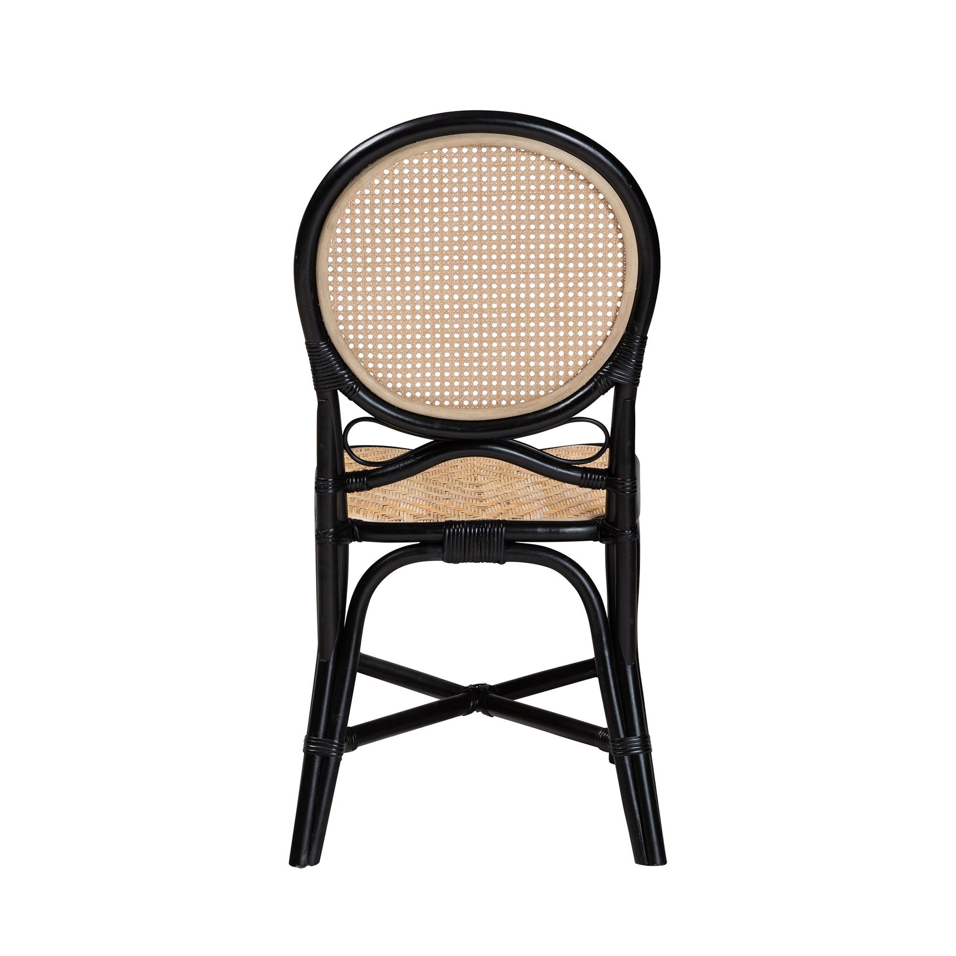 Baxton Studio bali & pari Ayana Mid-Century Modern Two-Tone Black and Natural Brown Rattan Dining Chair | Dining Chairs | Modishstore - 5