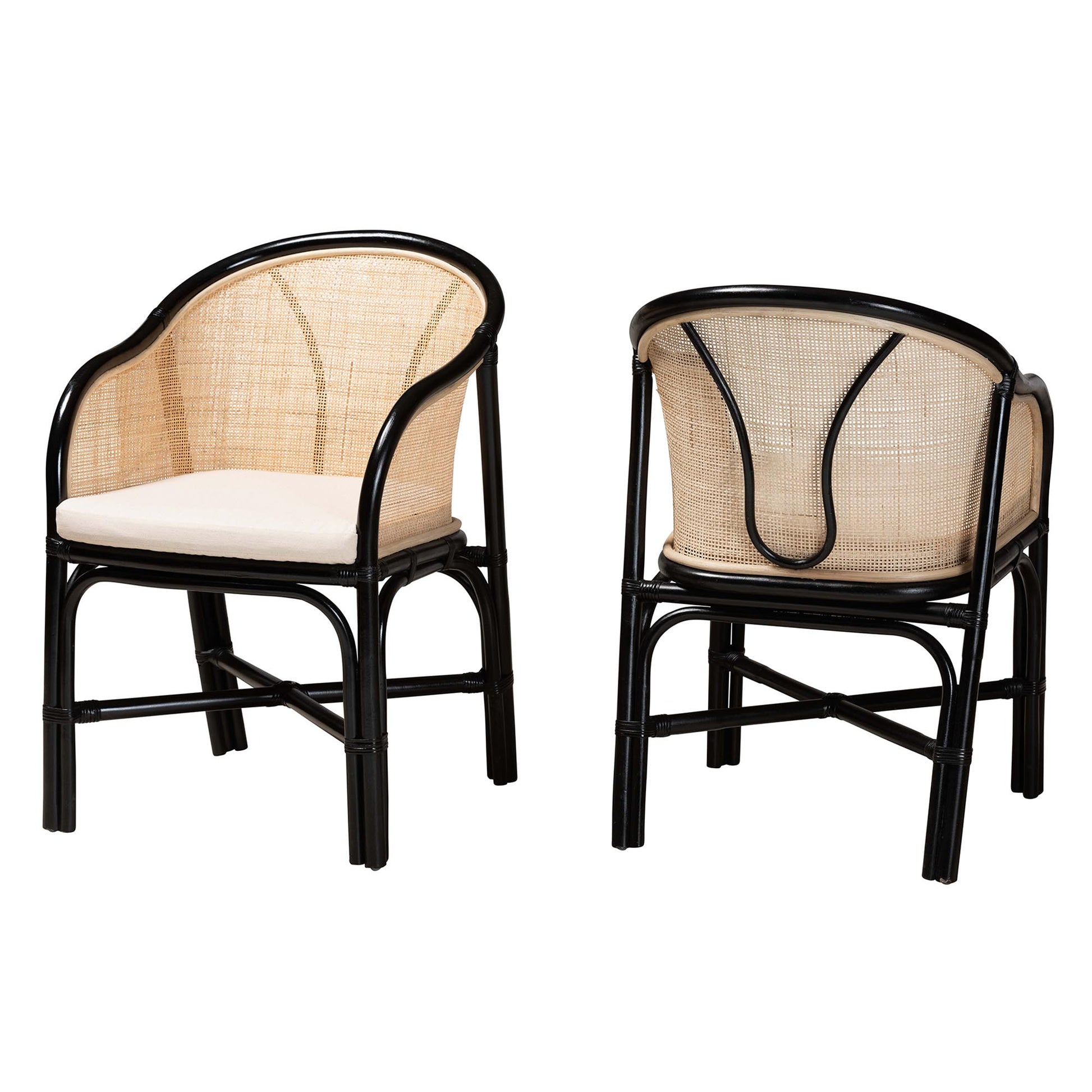 Baxton Studio bali & pari Miranda Modern Bohemian Two-Tone Black and Natural Brown Rattan 2-Piece Dining Chair Set | Dining Chairs | Modishstore - 2