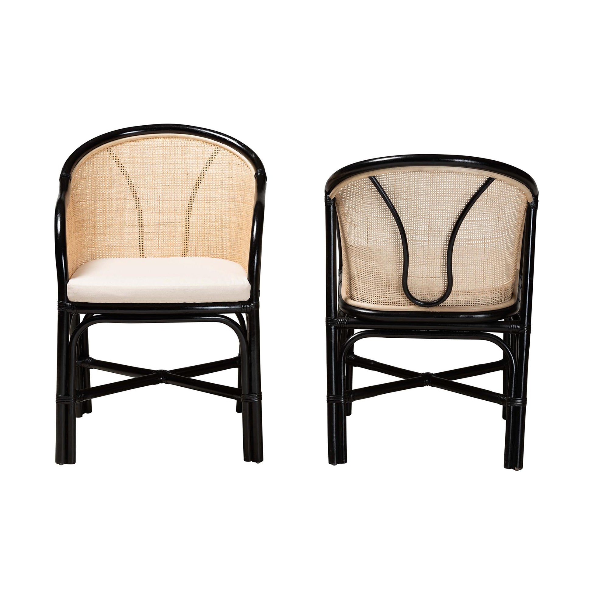 Baxton Studio bali & pari Miranda Modern Bohemian Two-Tone Black and Natural Brown Rattan 2-Piece Dining Chair Set | Dining Chairs | Modishstore - 3