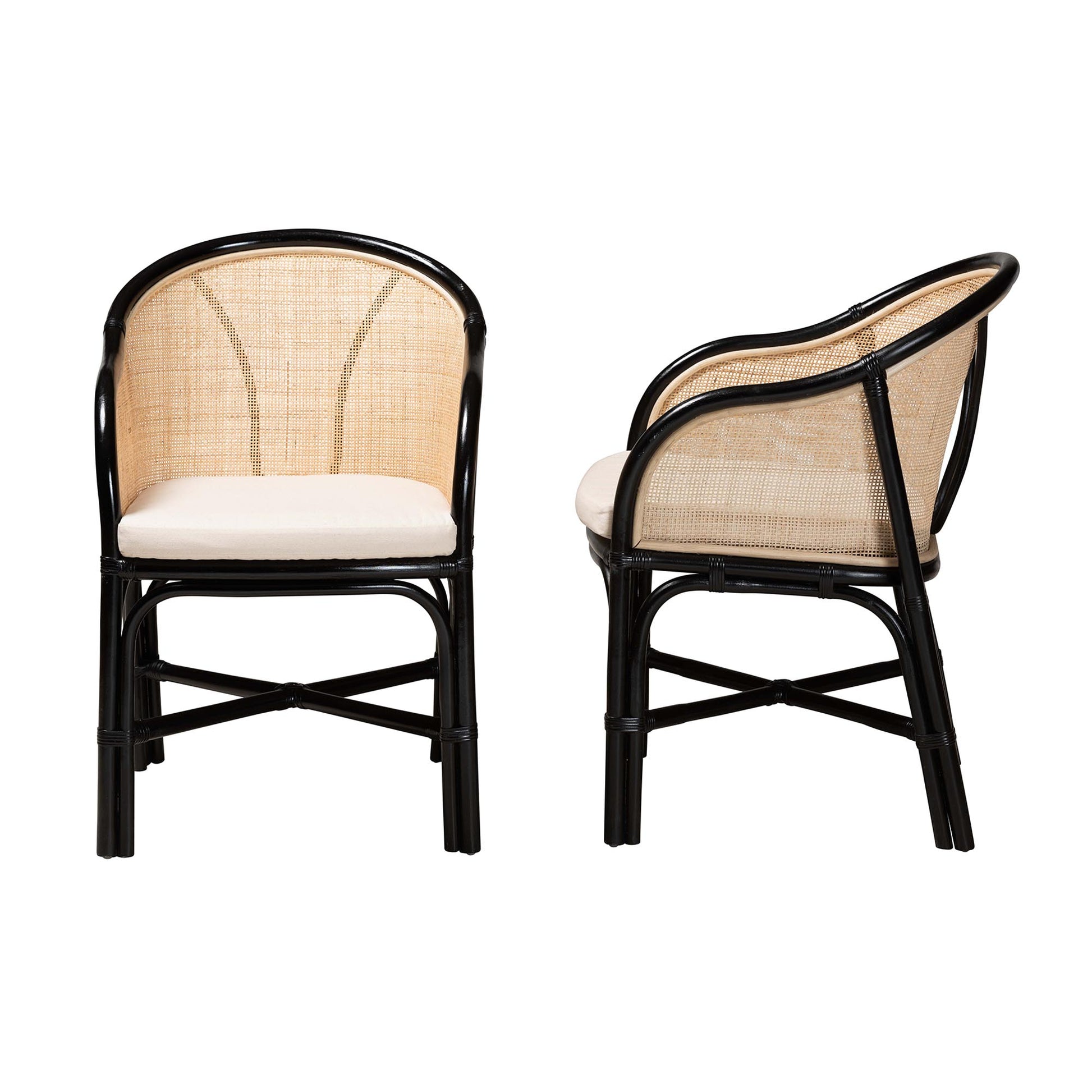 Baxton Studio bali & pari Miranda Modern Bohemian Two-Tone Black and Natural Brown Rattan 2-Piece Dining Chair Set | Dining Chairs | Modishstore - 4