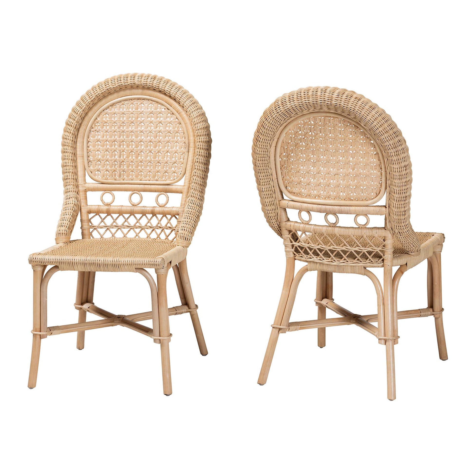 Baxton Studio bali & pari Jelita Modern Bohemian Natural Brown Rattan 2-Piece Dining Chair Set | Dining Chairs | Modishstore - 4