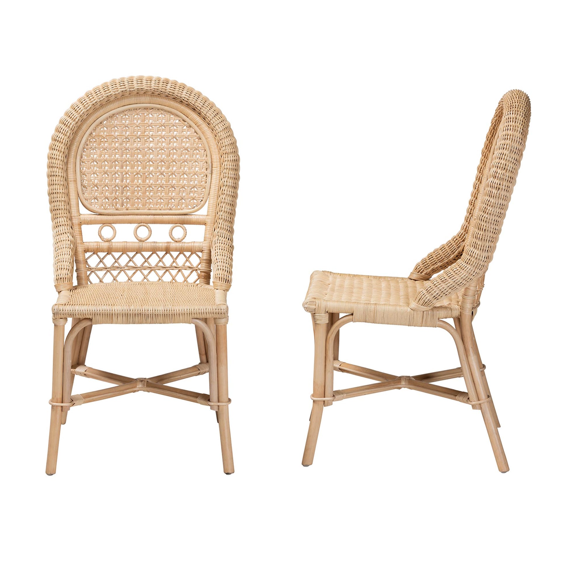 Baxton Studio bali & pari Jelita Modern Bohemian Natural Brown Rattan 2-Piece Dining Chair Set | Dining Chairs | Modishstore - 6