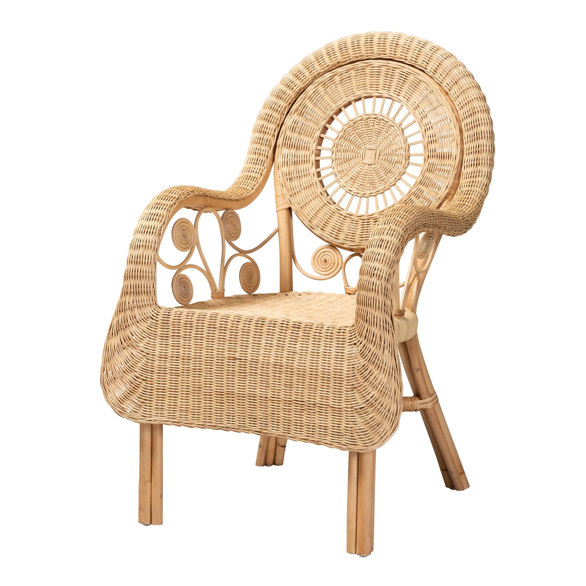 Baxton Studio bali & pari Putri Modern Bohemian Natural Rattan Arm Chair | Accent Chairs | Modishstore - 2