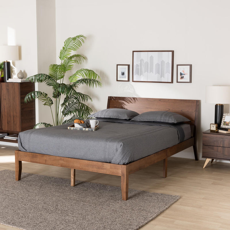 Baxton Studio Salvatore Mid-Century Modern Walnut Brown Finished Wood King Size Platform Bed | Beds | Modishstore