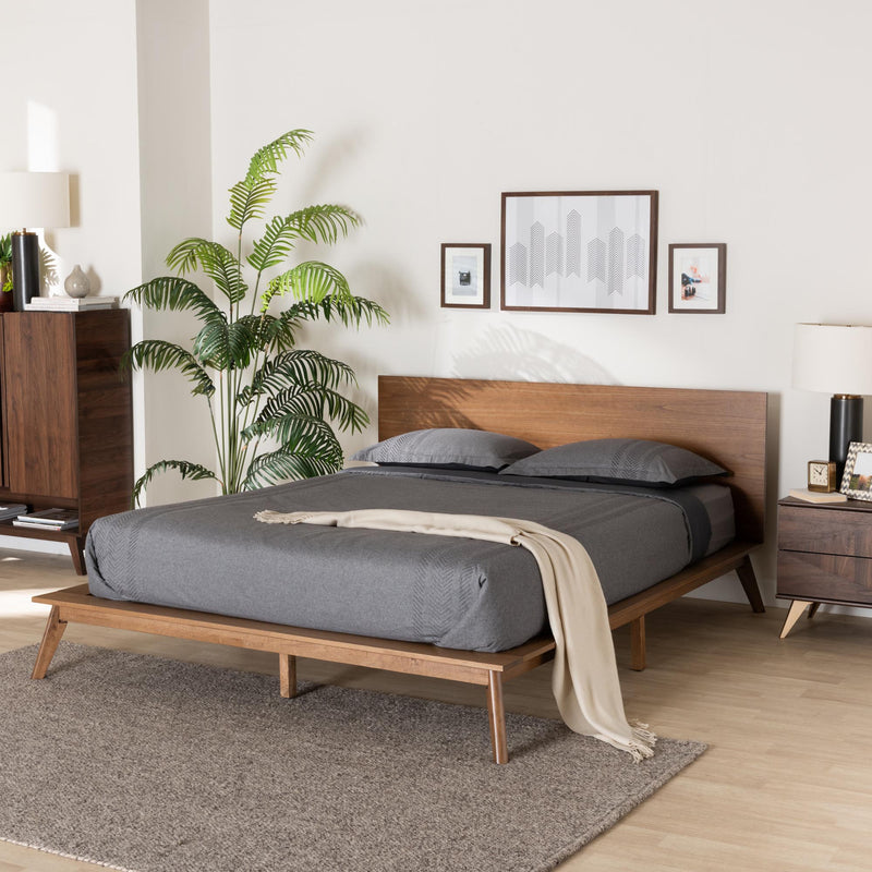 Baxton Studio Wheatley Mid-Century Modern Walnut Brown Finished Wood King Size Platform Bed | Beds | Modishstore