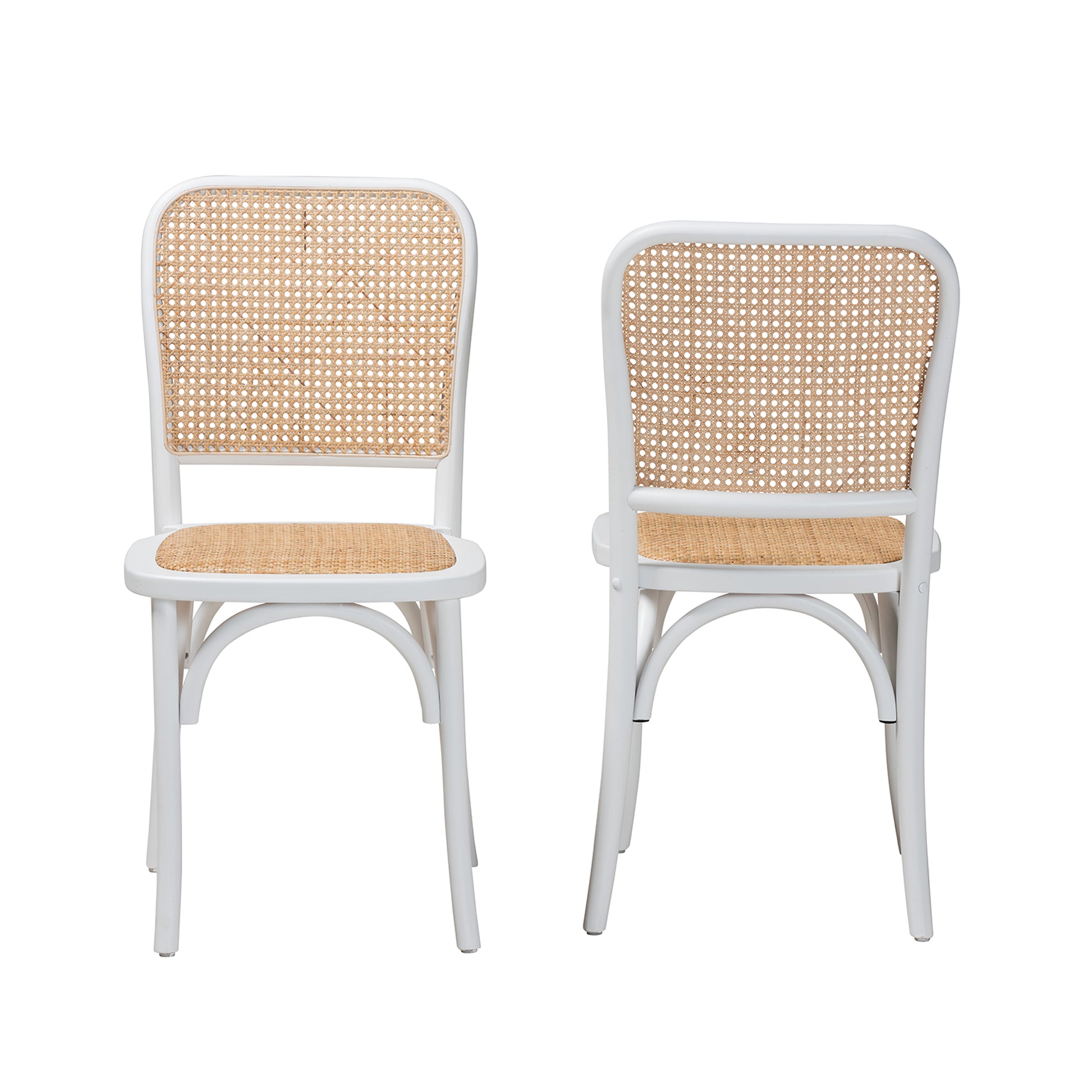 Baxton Studio Neah Japandi White Wood and Natural Rattan 2-Piece Dining Chair Set | Dining Chairs | Modishstore - 5