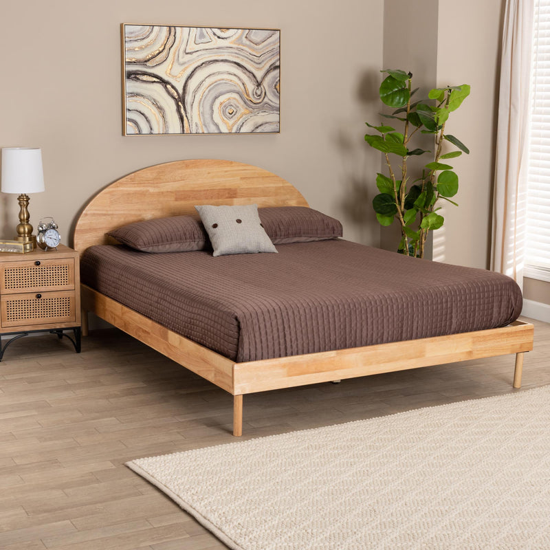 Baxton Studio Denton Japandi Natural Brown Finished Wood Queen Size Platform Bed | Beds | Modishstore