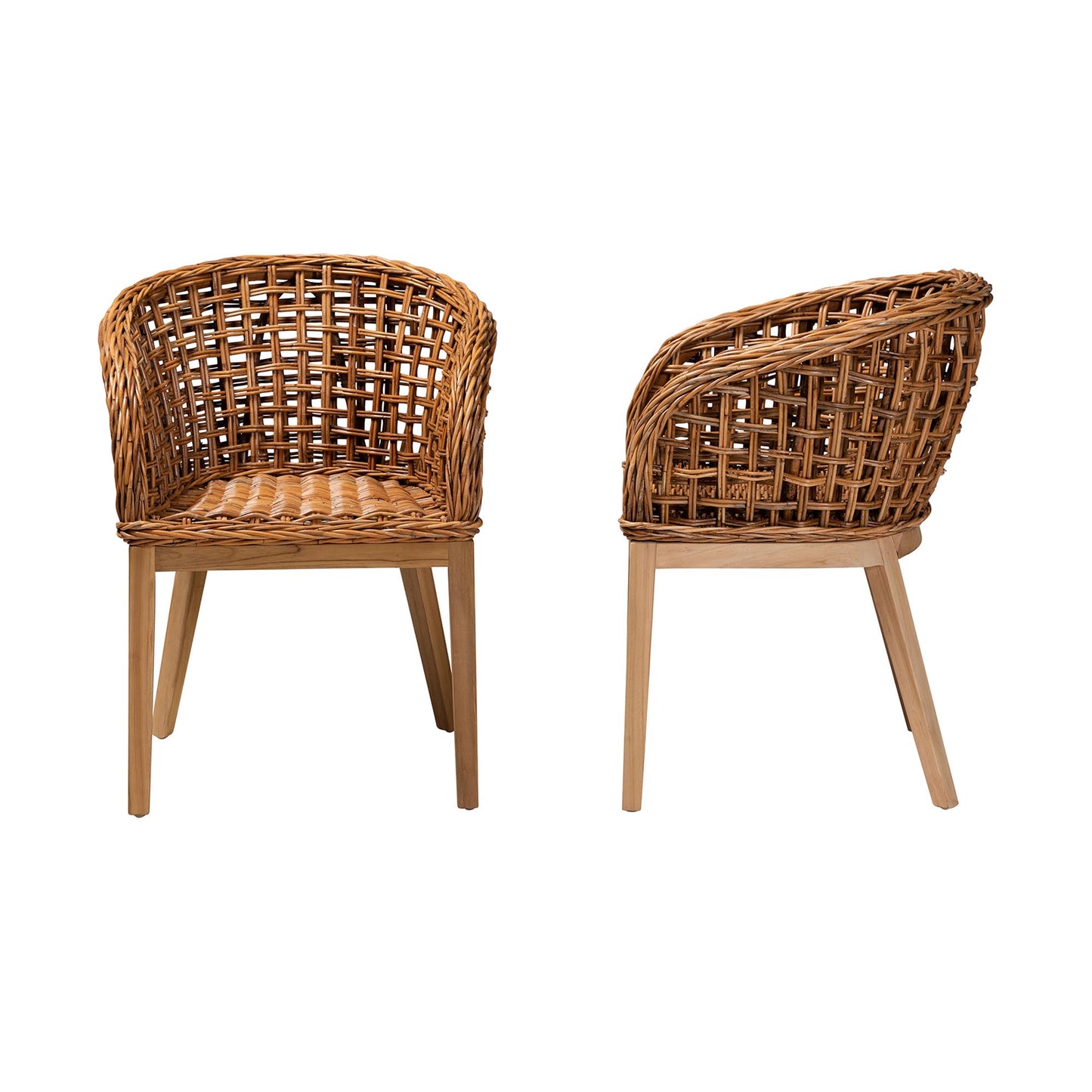 Baxton Studio bali & pari Mario Modern Bohemian Natural Brown Finished Teak Wood and Rattan 2-Piece Dining Chair Set | Dining Chairs | Modishstore - 4