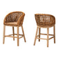 Baxton Studio bali & pari Mario Modern Bohemian Natural Brown Finished Teak Wood and Rattan 2-Piece Counter Stool Set | Bar Stools | Modishstore - 2