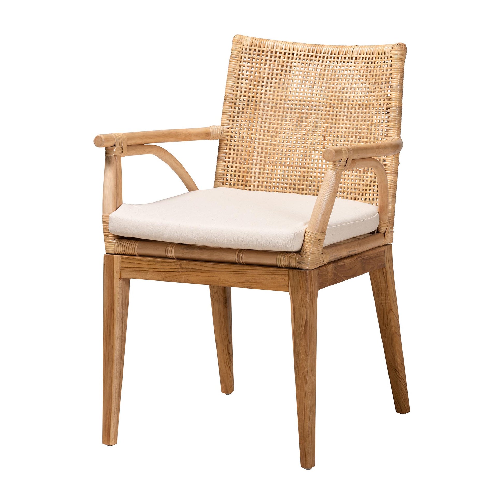 Baxton Studio bali & pari Storsel Modern Bohemian Natural Brown Finished Teak Wood and Rattan Dining Chair | Dining Chairs | Modishstore - 2