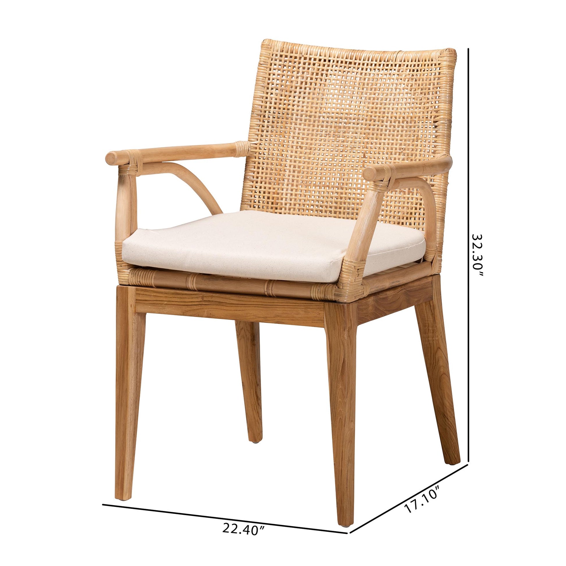 Baxton Studio bali & pari Storsel Modern Bohemian Natural Brown Finished Teak Wood and Rattan Dining Chair | Dining Chairs | Modishstore - 10