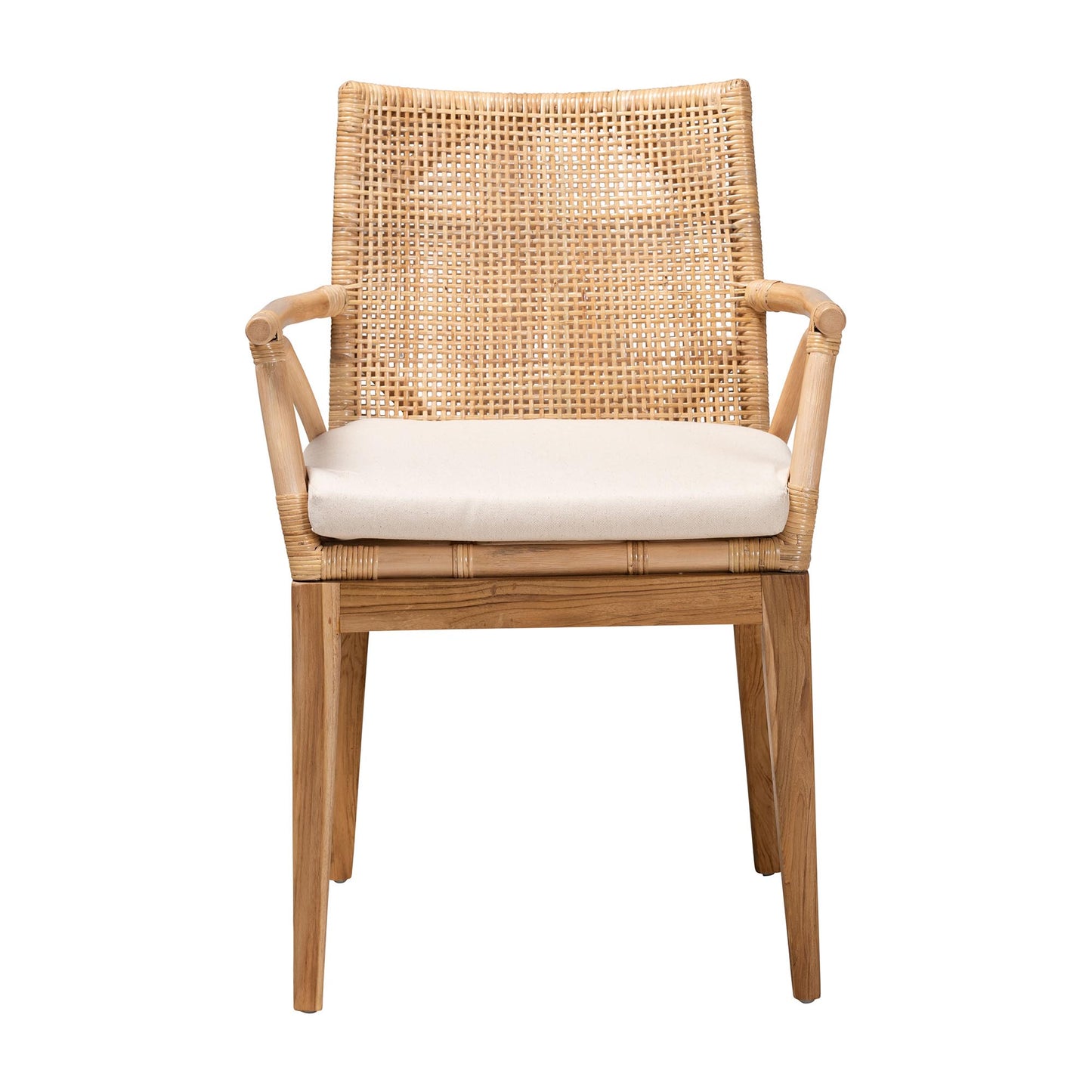 Baxton Studio bali & pari Storsel Modern Bohemian Natural Brown Finished Teak Wood and Rattan Dining Chair | Dining Chairs | Modishstore - 3