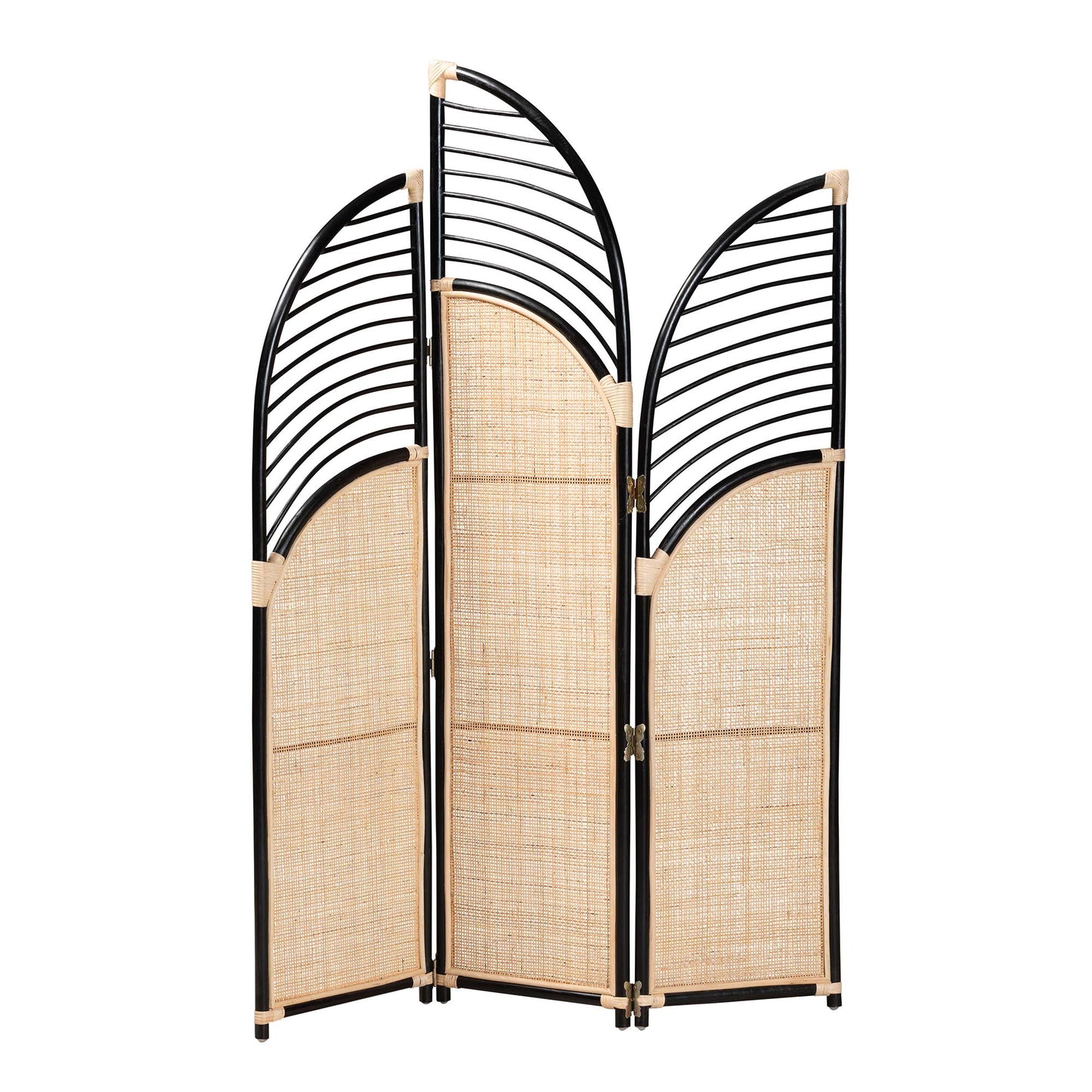 Baxton Studio bali & pari Rasia Modern Bohemian Two-Tone Black and Natural Brown Rattan Room Divider | Room Dividers | Modishstore - 2