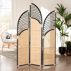 Baxton Studio bali & pari Rasia Modern Bohemian Two-Tone Black and Natural Brown Rattan Room Divider