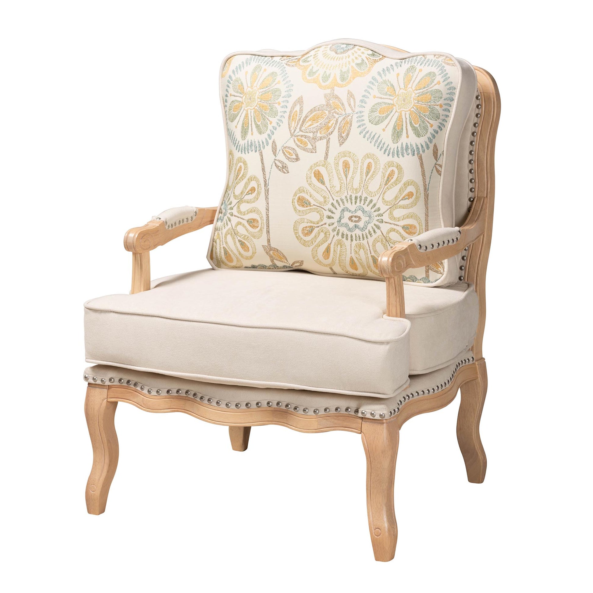 Baxton Studio Andre Traditional French Quilted Fabric and Whitewash Finished Wood Accent Chair | Accent Chairs | Modishstore - 2