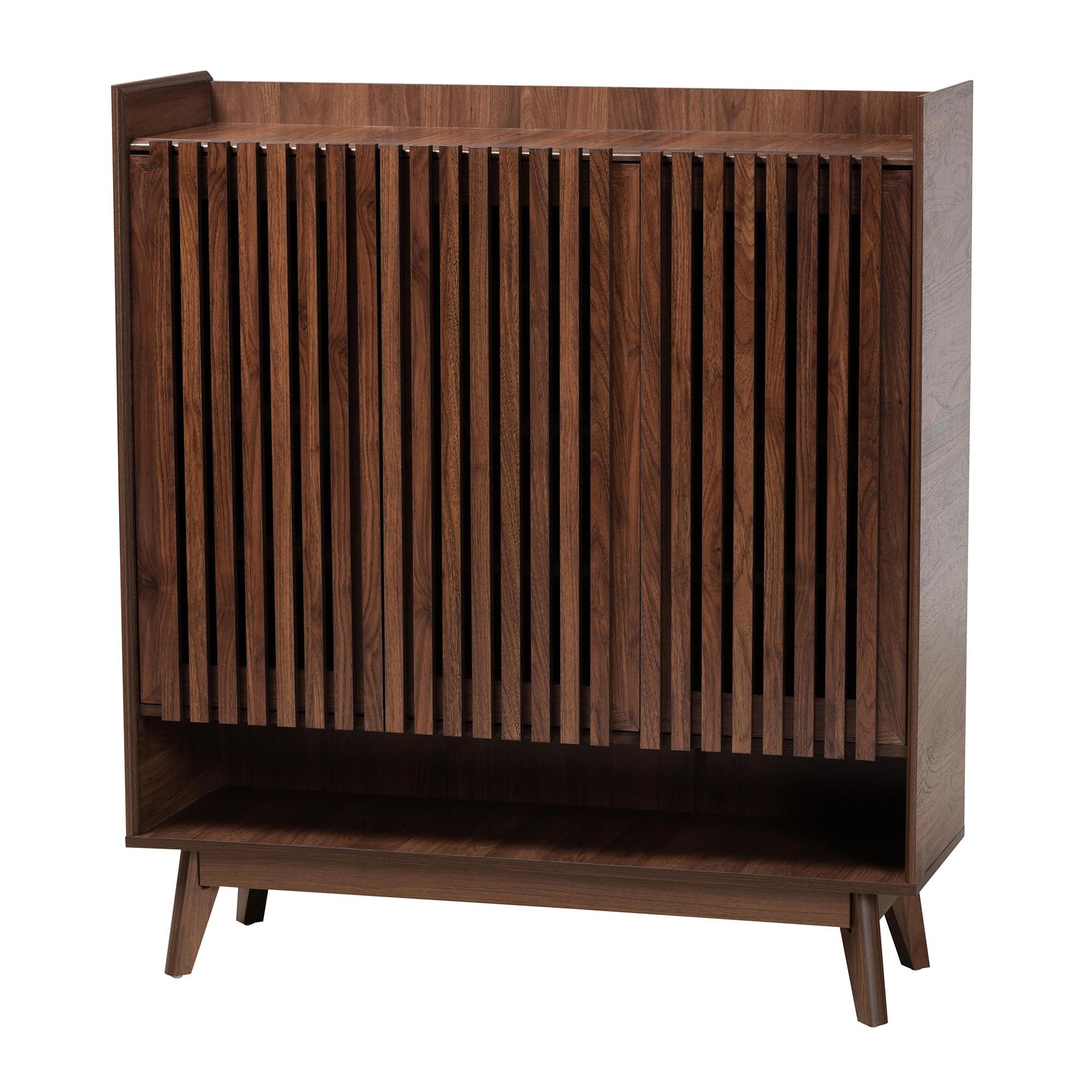 Baxton Studio Delaire Mid-Century Modern Walnut Brown Finished Wood Shoe Cabinet | Cabinets | Modishstore - 2