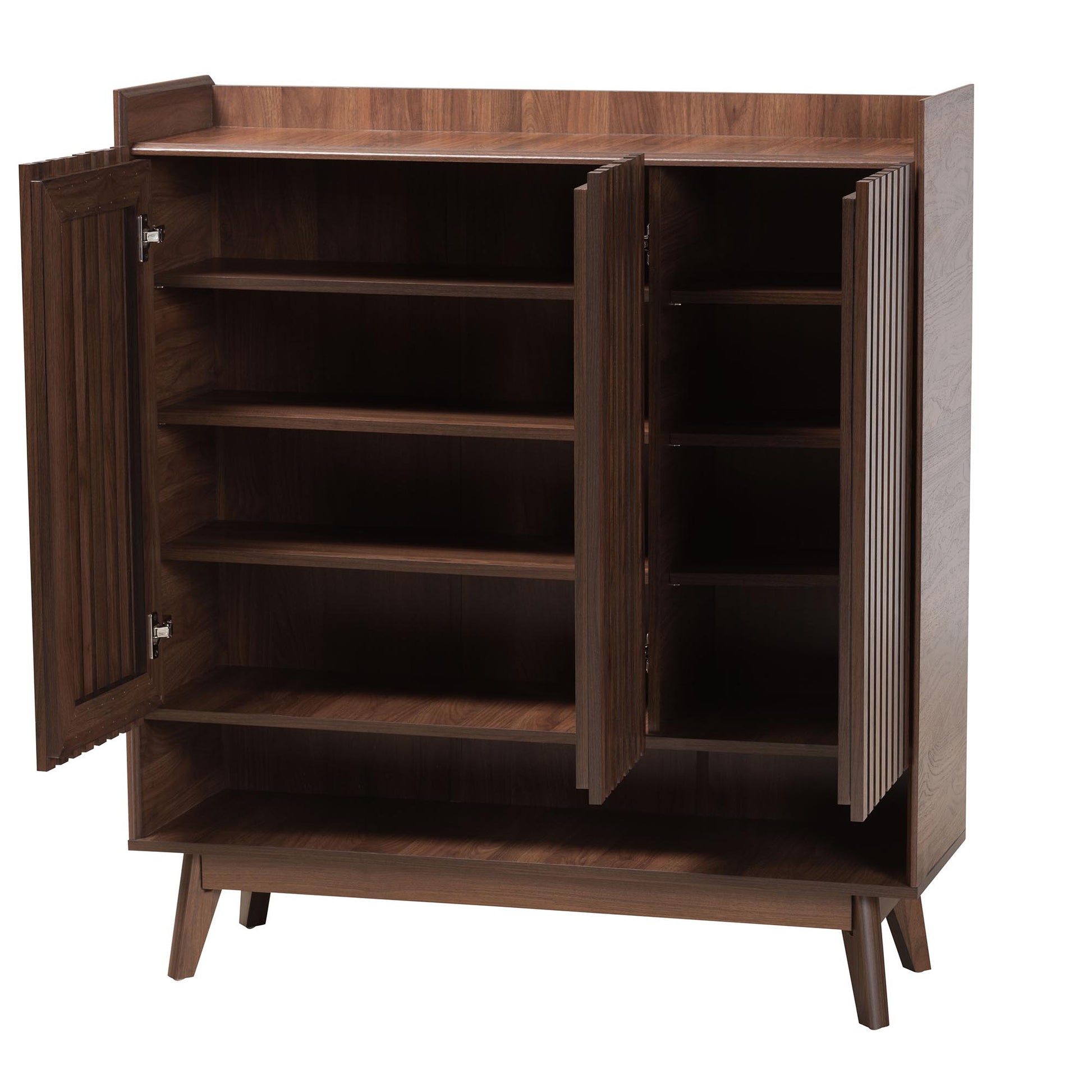 Baxton Studio Delaire Mid-Century Modern Walnut Brown Finished Wood Shoe Cabinet | Cabinets | Modishstore - 3