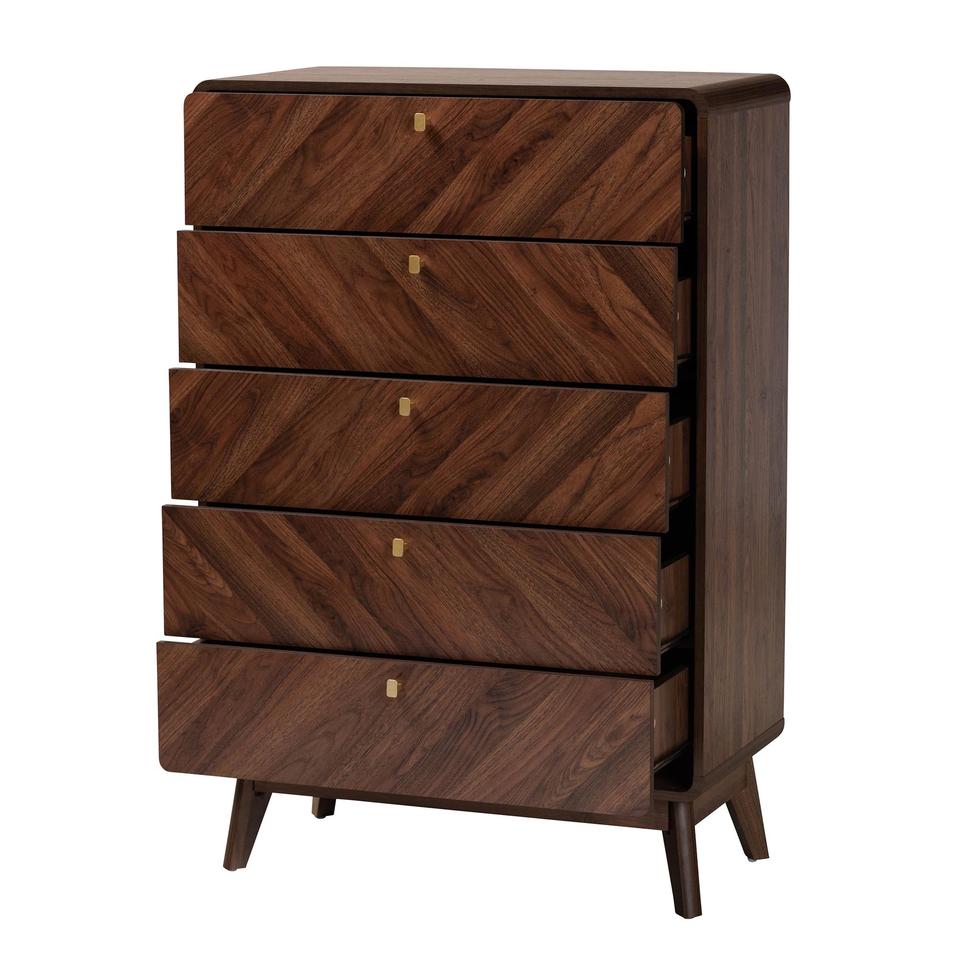 Baxton Studio Markell Mid-Century Modern Transitional Walnut Brown Finished Wood 5-Drawer Storage Chest | Drawers | Modishstore - 5