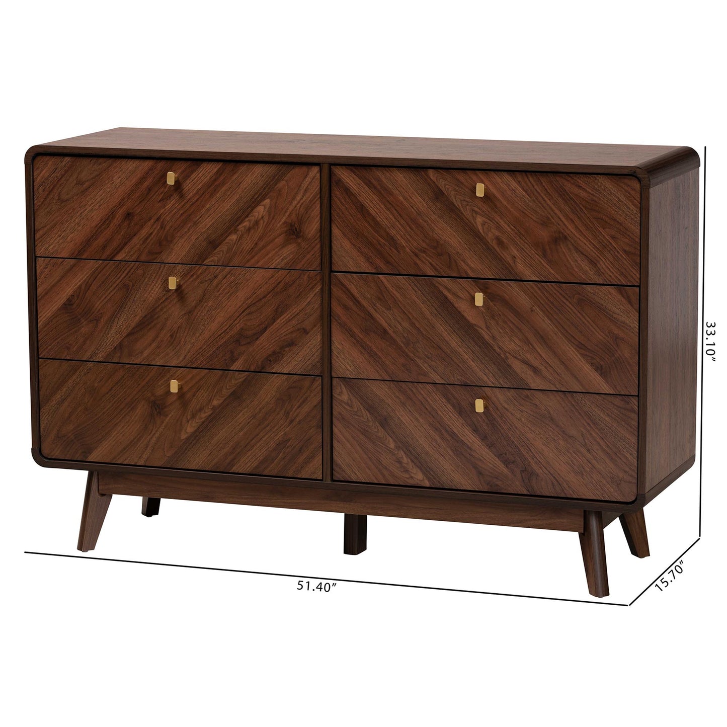 Baxton Studio Markell Mid-Century Modern Transitional Walnut Brown Finished Wood 6-Drawer Dresser | Dressers | Modishstore - 3