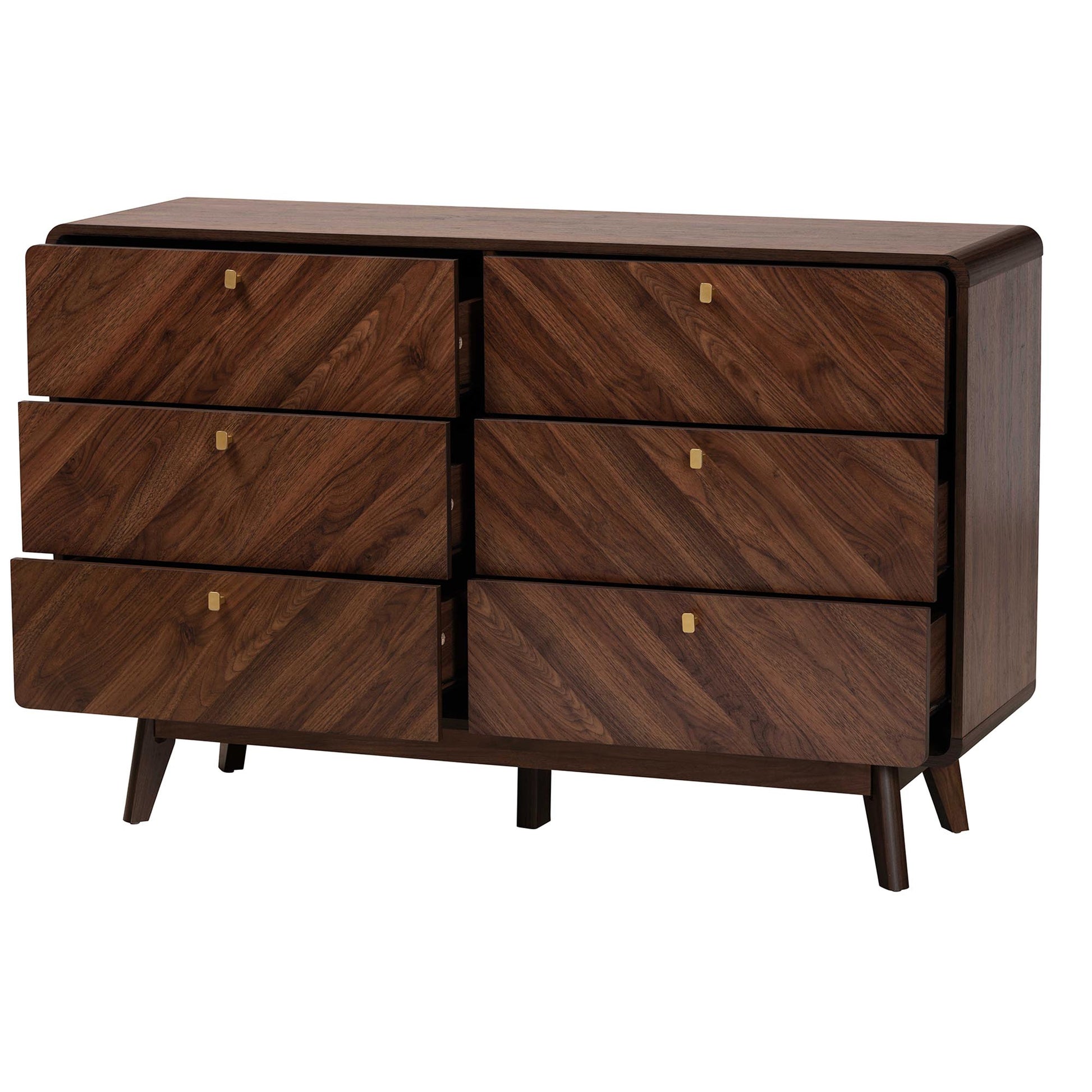 Baxton Studio Markell Mid-Century Modern Transitional Walnut Brown Finished Wood 6-Drawer Dresser | Dressers | Modishstore - 5