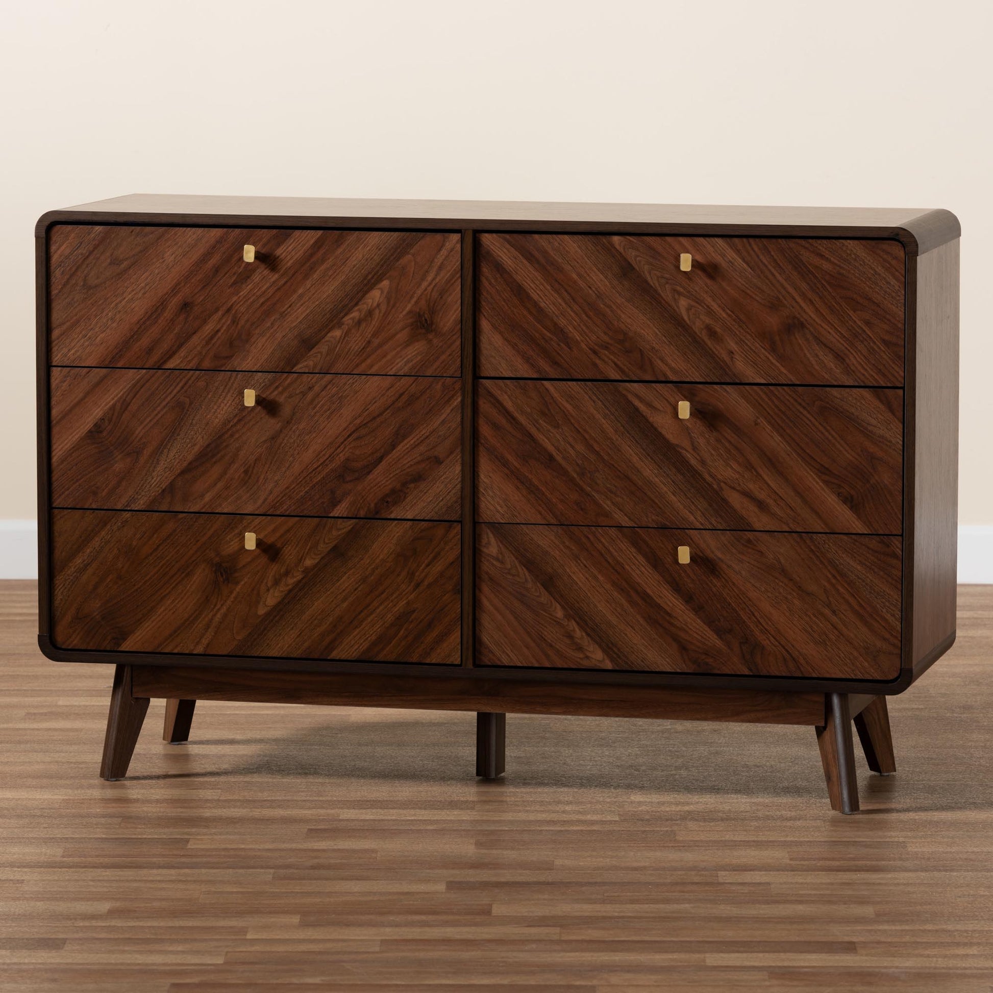 Baxton Studio Markell Mid-Century Modern Transitional Walnut Brown Finished Wood 6-Drawer Dresser | Dressers | Modishstore - 2