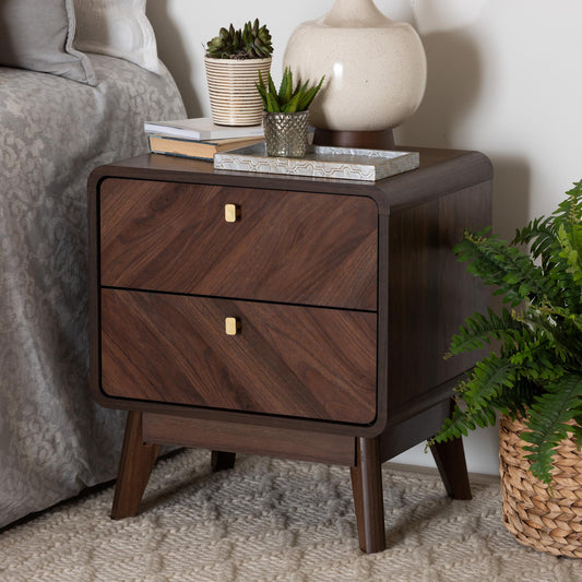 Baxton Studio Markell Mid-Century Transitional Walnut Brown Finished Wood 2-Drawer Nightstand | Nightstands | Modishstore