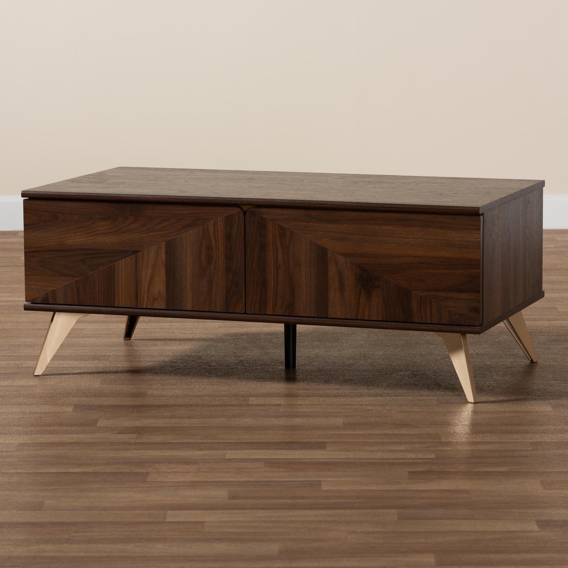 Baxton Studio Graceland Mid-Century Modern Transitional Walnut Brown Finished Wood 2-Drawer Coffee Table | Coffee Tables | Modishstore - 3