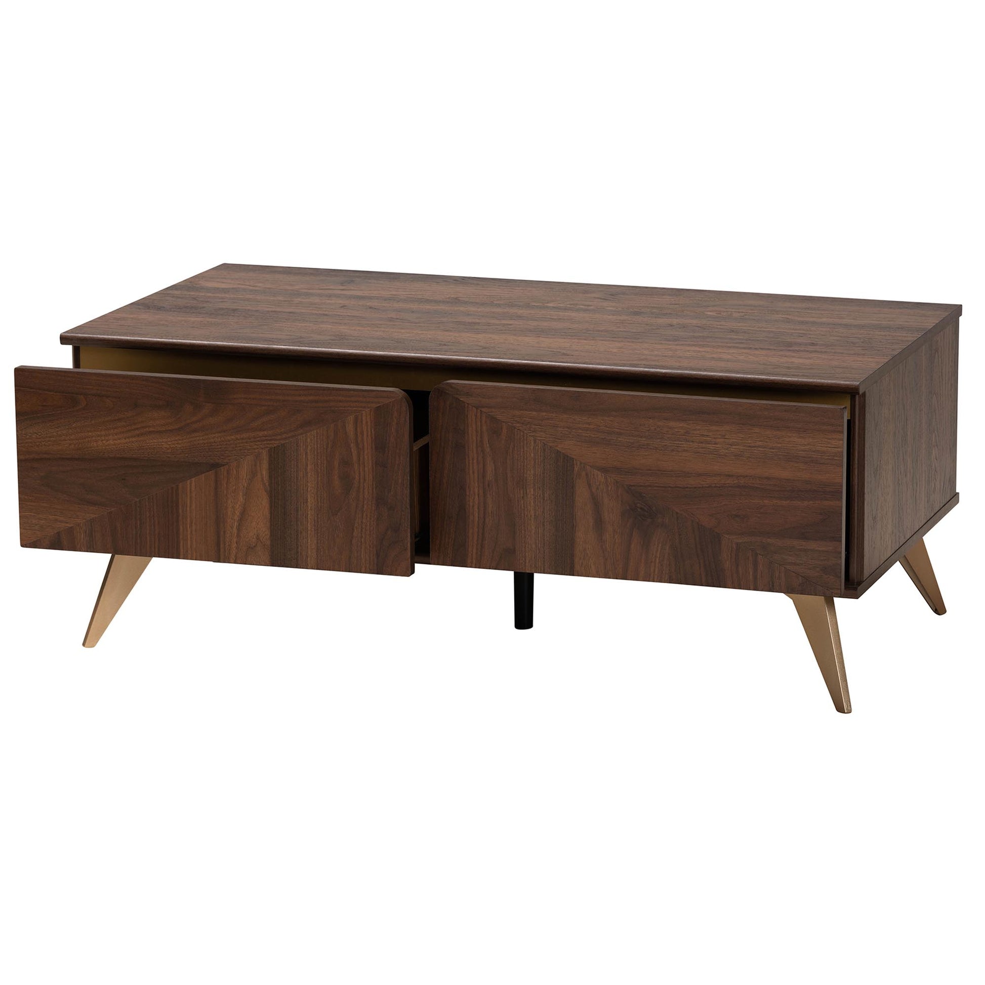 Baxton Studio Graceland Mid-Century Modern Transitional Walnut Brown Finished Wood 2-Drawer Coffee Table | Coffee Tables | Modishstore - 6