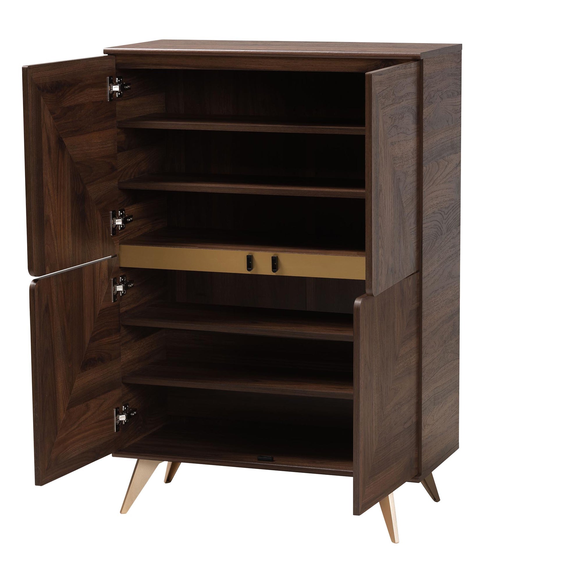 Baxton Studio Graceland Mid-Century Modern Transitional Walnut Brown Finished Wood Shoe Cabinet | Cabinets | Modishstore - 3