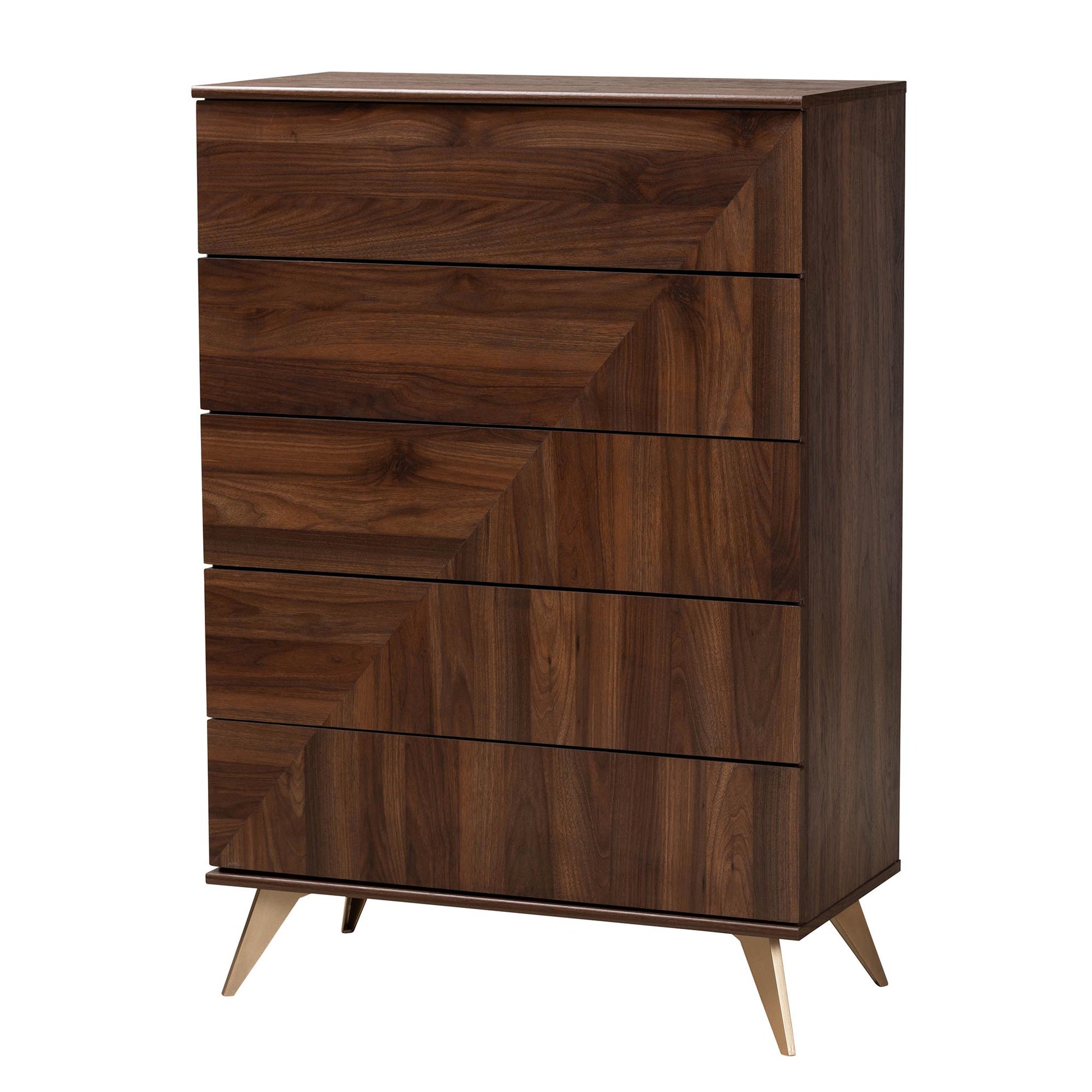 Baxton Studio Graceland Mid-Century Modern Transitional Walnut Brown Finished Wood 5-Drawer Storage Chest | Drawers | Modishstore - 2