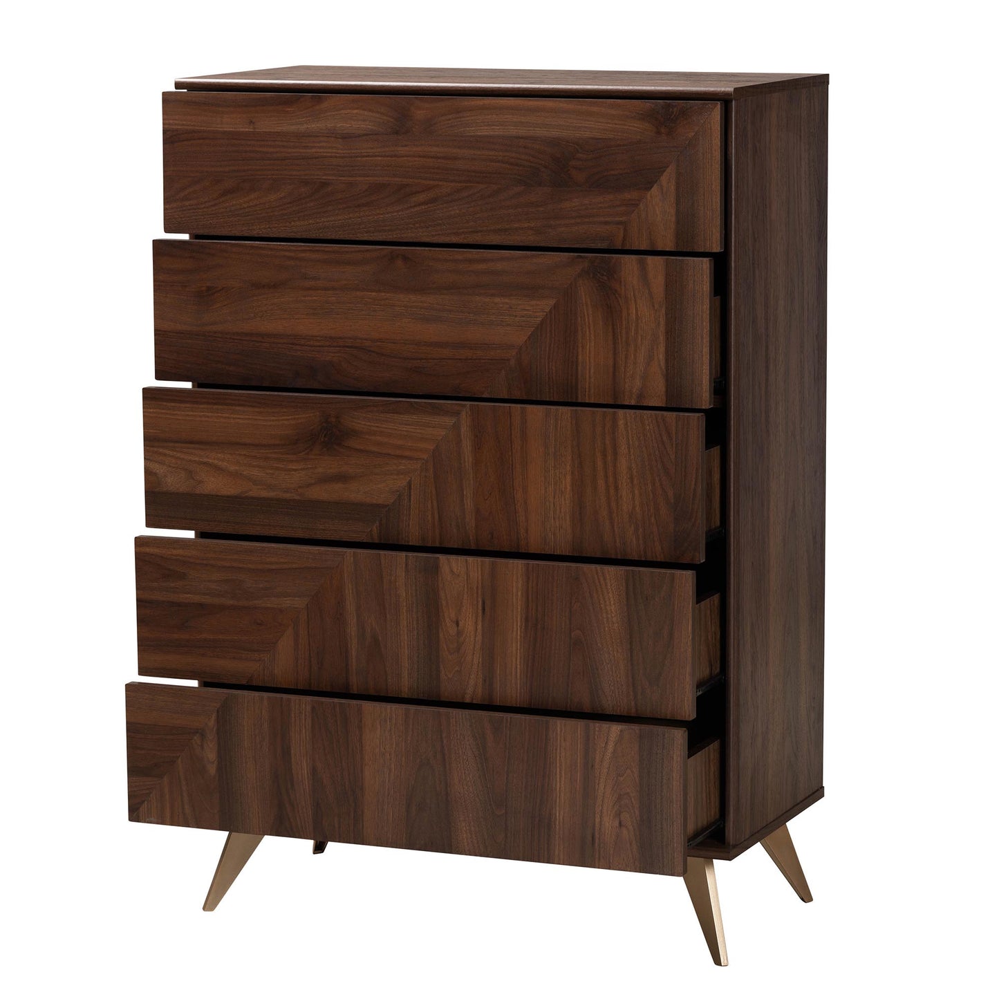 Baxton Studio Graceland Mid-Century Modern Transitional Walnut Brown Finished Wood 5-Drawer Storage Chest | Drawers | Modishstore - 3