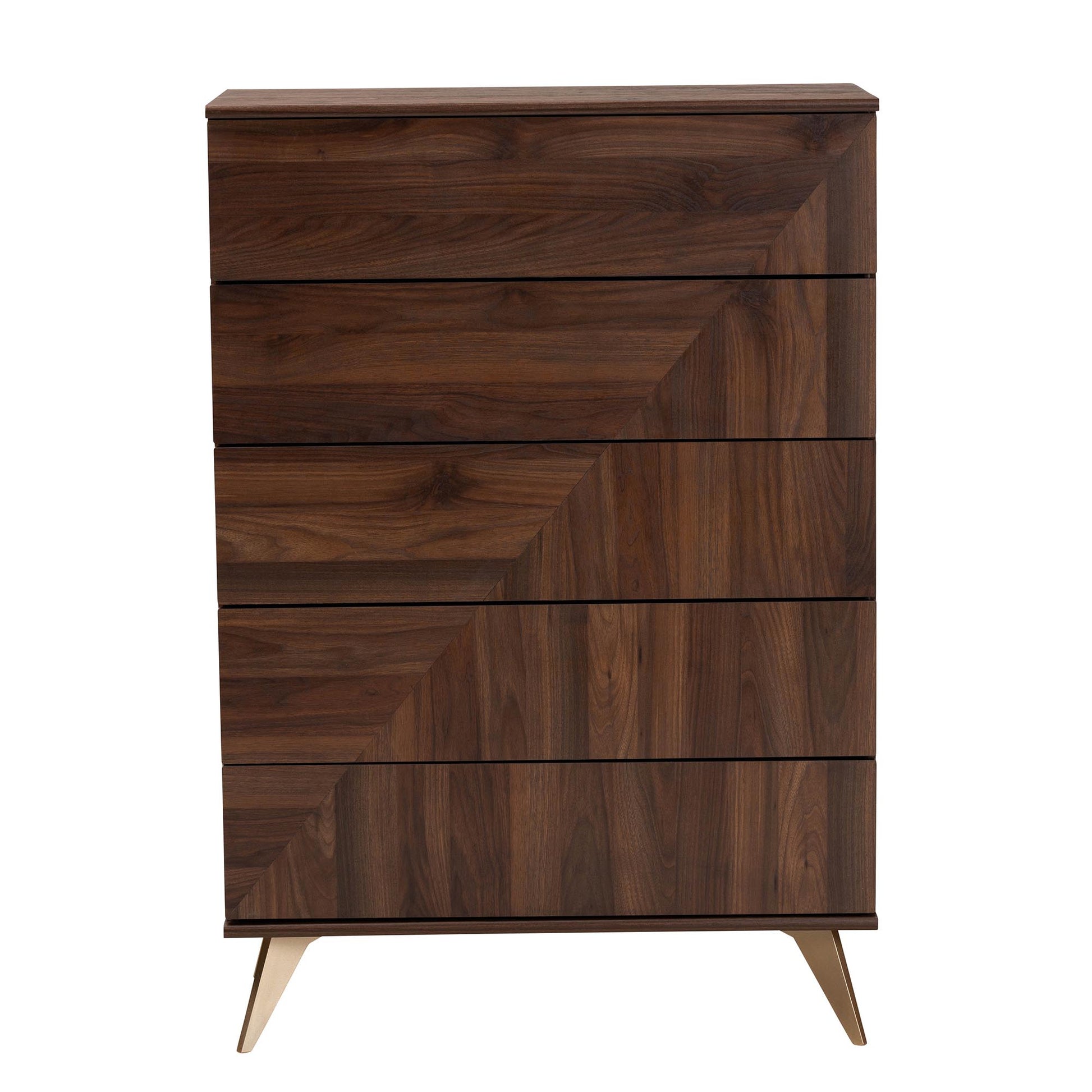 Baxton Studio Graceland Mid-Century Modern Transitional Walnut Brown Finished Wood 5-Drawer Storage Chest | Drawers | Modishstore - 4