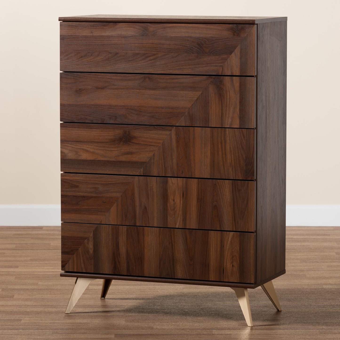 Baxton Studio Graceland Mid-Century Modern Transitional Walnut Brown Finished Wood 5-Drawer Storage Chest | Drawers | Modishstore - 9