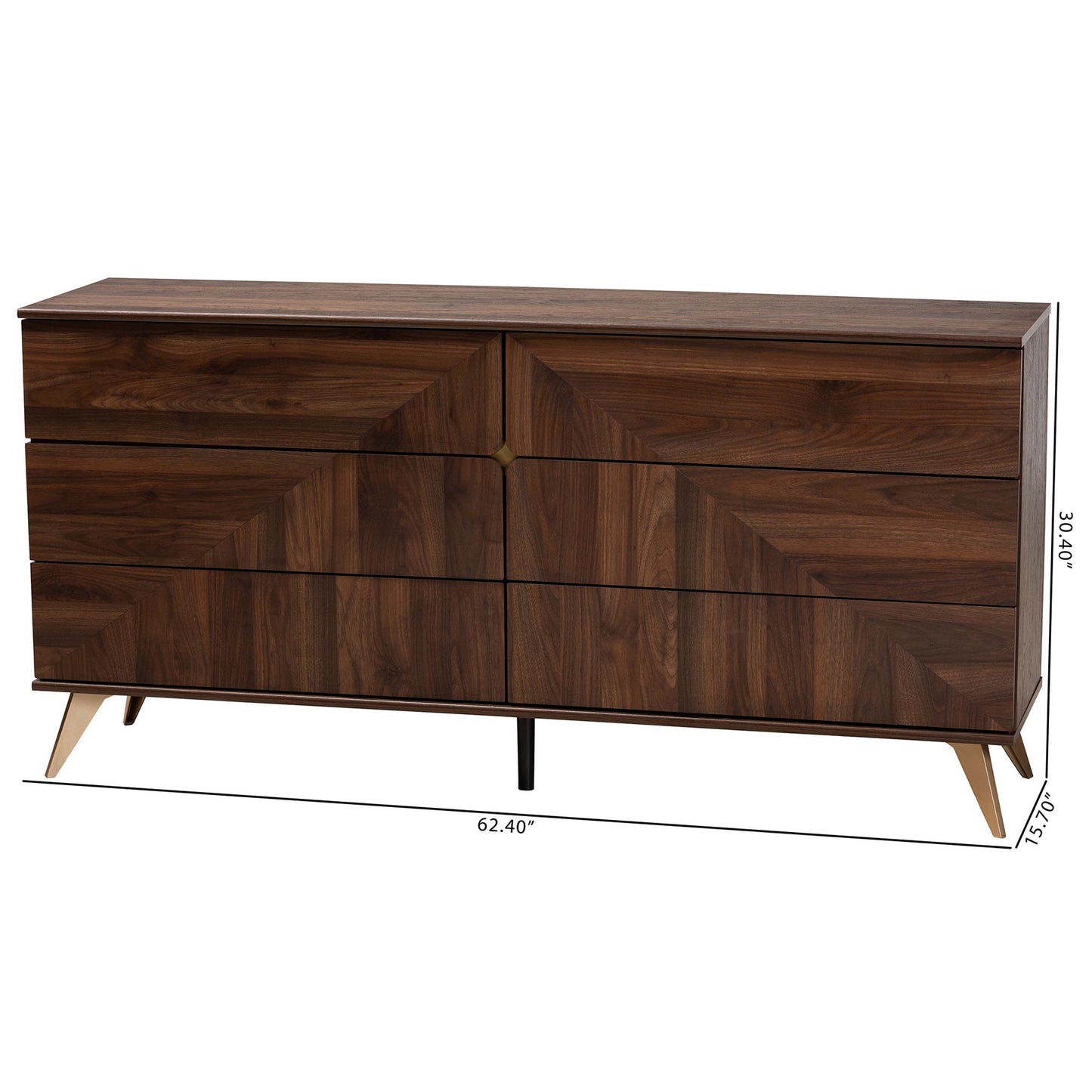 Baxton Studio Graceland Mid-Century Modern Transitional Walnut Brown Finished Wood 6-Drawer Dresser | Dressers | Modishstore - 10