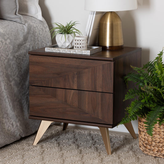 Baxton Studio Graceland Mid-Century Modern Transitional Walnut Brown Finished Wood 2-Drawer Nightstand | Nightstands | Modishstore