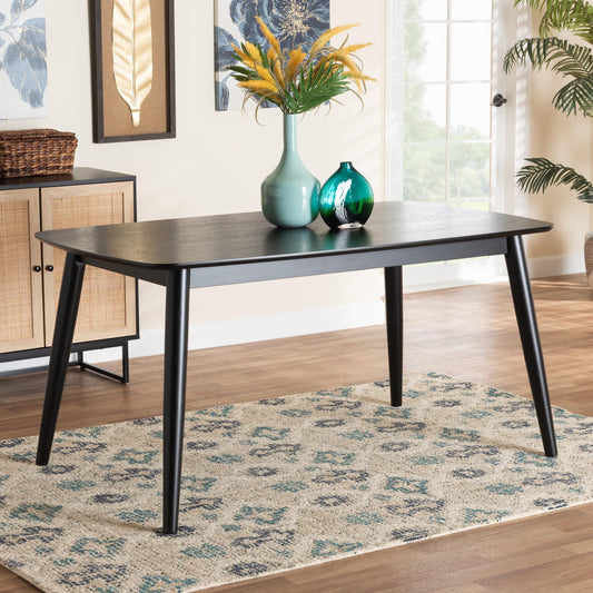 Baxton Studio Flora Mid-Century Modern Black Finished Wood Dining Table | Dining Tables | Modishstore