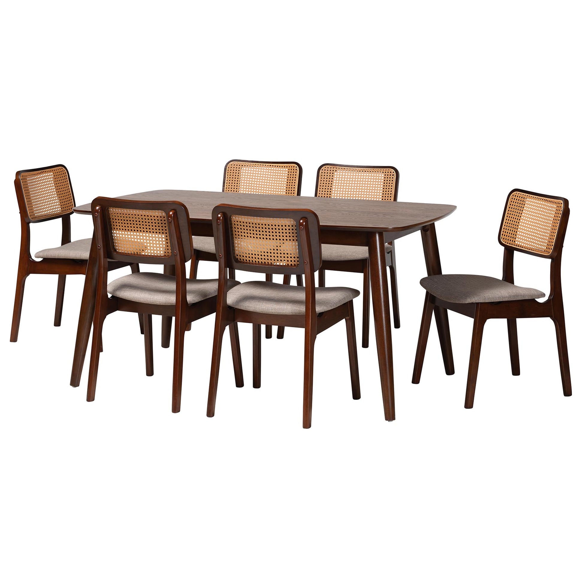 Baxton Studio Dannon Mid-Century Modern Grey Fabric and Walnut Brown Finished Wood 7-Piece Dining Set | Dining Sets | Modishstore - 2