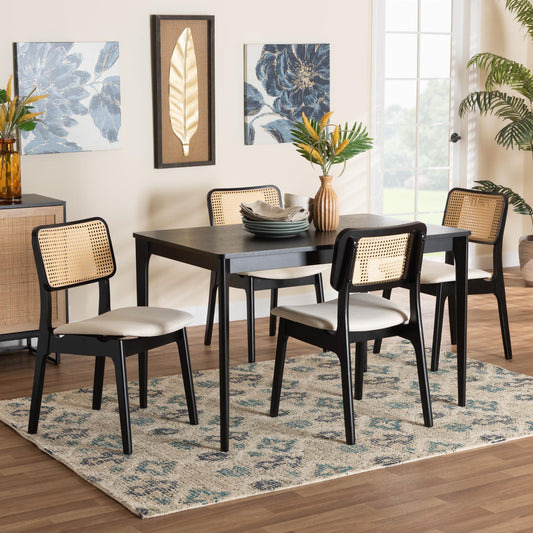 Baxton Studio Dannon Mid-Century Modern Cream Fabric and Black Finished Wood 5-Piece Dining Set | Dining Sets | Modishstore